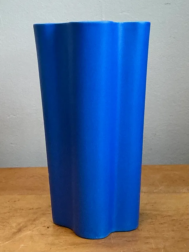 Vintage Blue Fluted Ceramic Vase — additional photo 8
