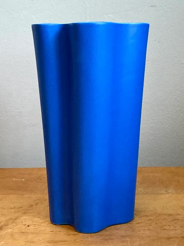 Vintage Blue Fluted Ceramic Vase — additional photo 7