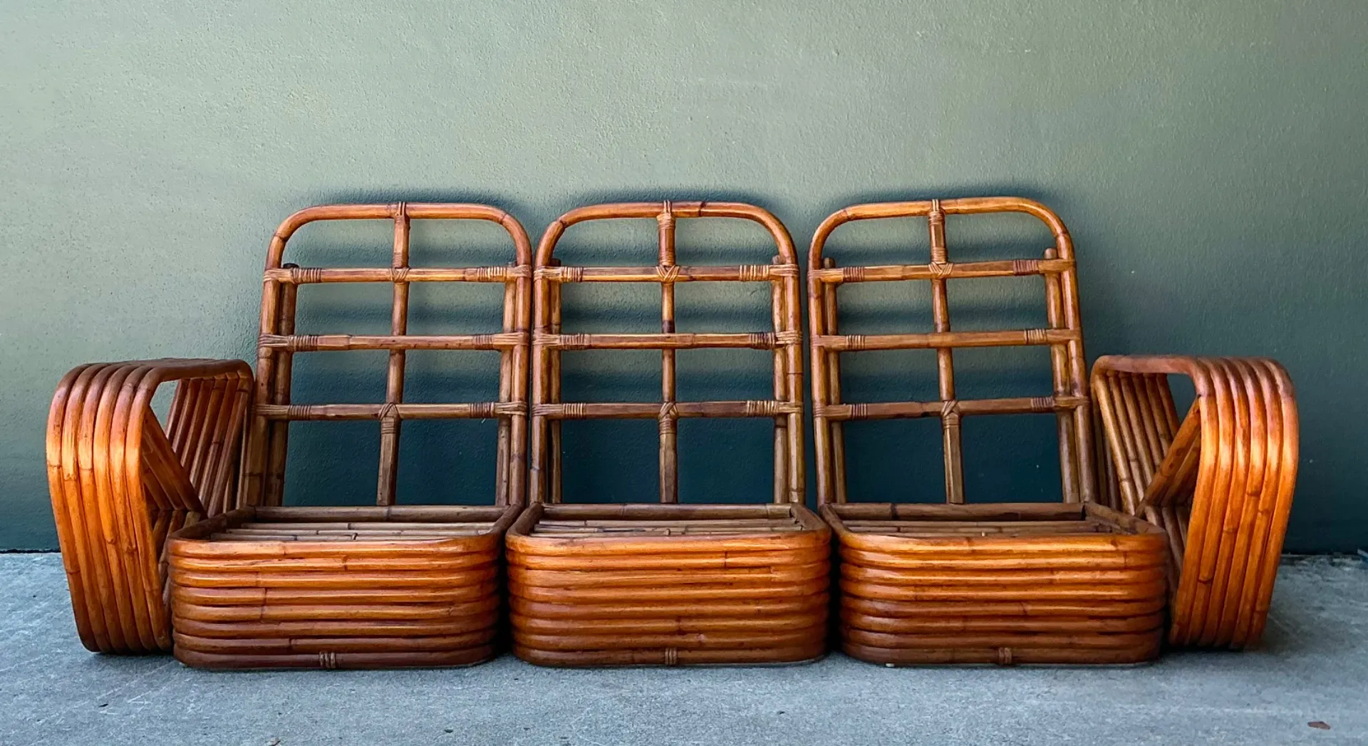 Vintage MCM Paul Frankl 6 Strand Rattan Sofa — additional photo 6