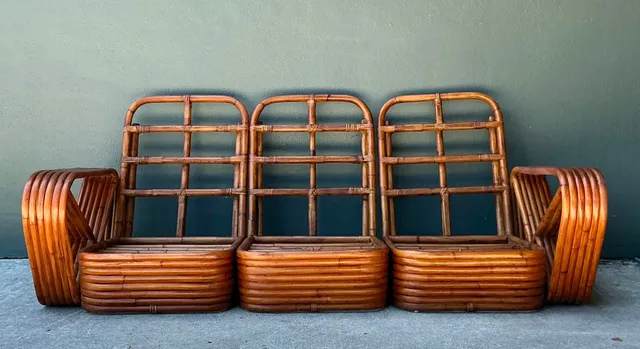 Vintage MCM Paul Frankl 6 Strand Rattan Sofa — additional photo 6