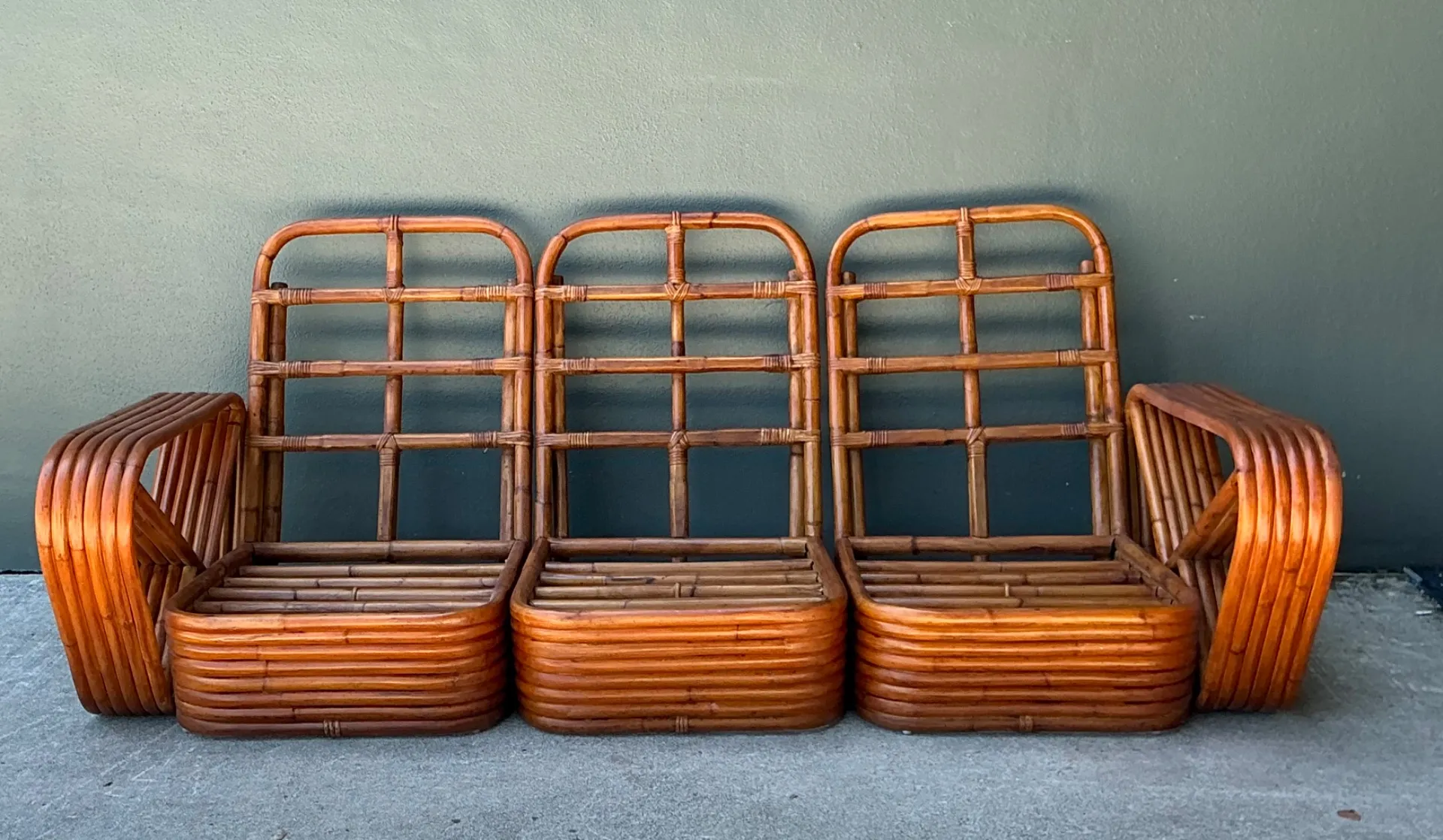 Vintage MCM Paul Frankl 6 Strand Rattan Sofa — additional photo 8
