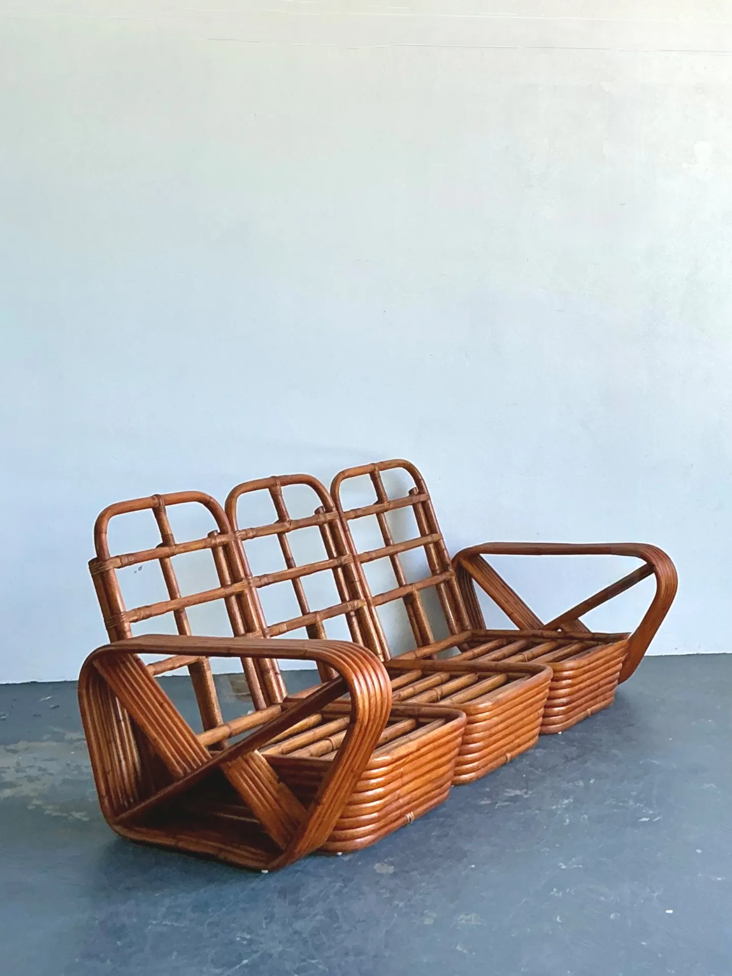 Vintage MCM Paul Frankl 6 Strand Rattan Sofa — additional photo 3