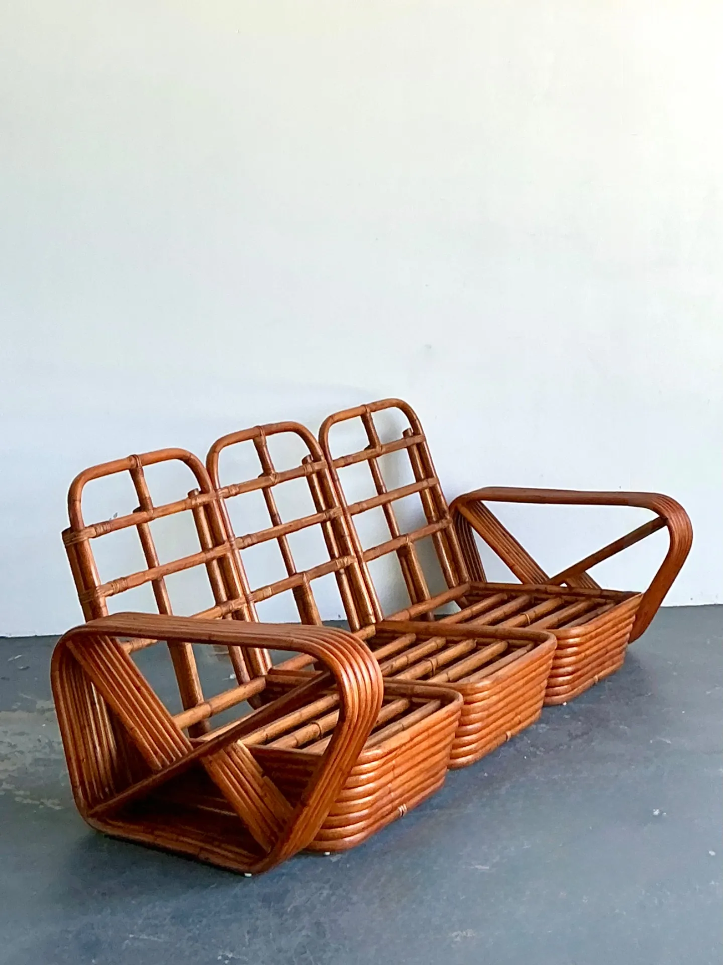Vintage MCM Paul Frankl 6 Strand Rattan Sofa — additional photo 5