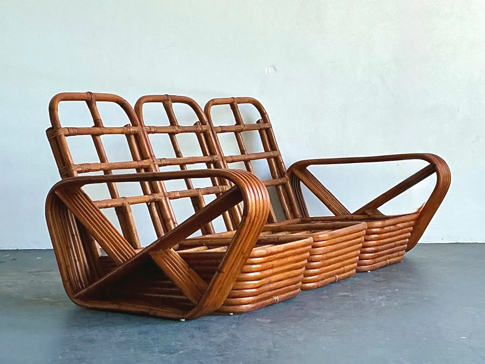 Vintage MCM Paul Frankl 6 Strand Rattan Sofa — additional photo 4