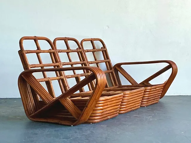 Vintage MCM Paul Frankl 6 Strand Rattan Sofa — additional photo 4