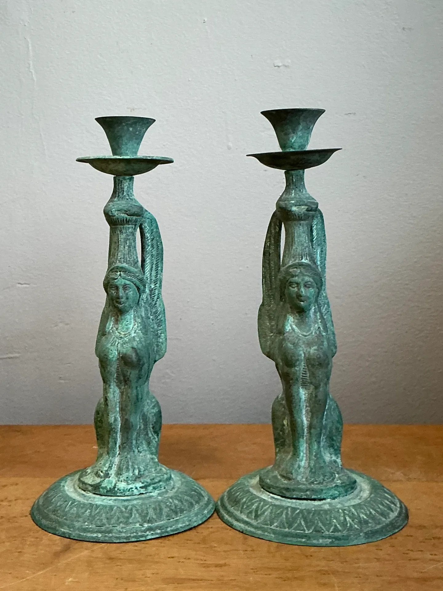 Vintage Patinated Metal Winged Sphinx Candelabras - Pair — additional photo 6