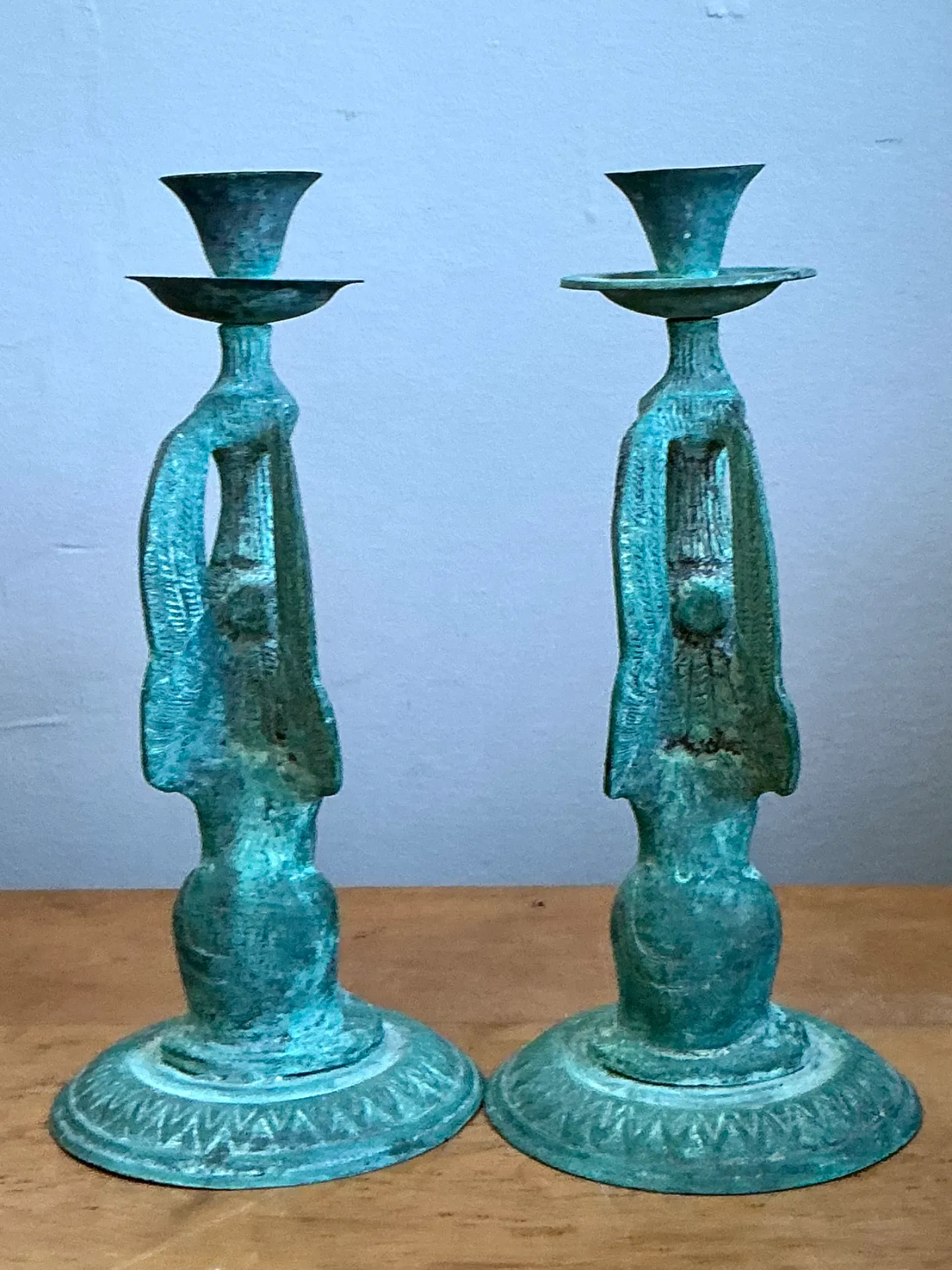 Vintage Patinated Metal Winged Sphinx Candelabras - Pair — additional photo 1