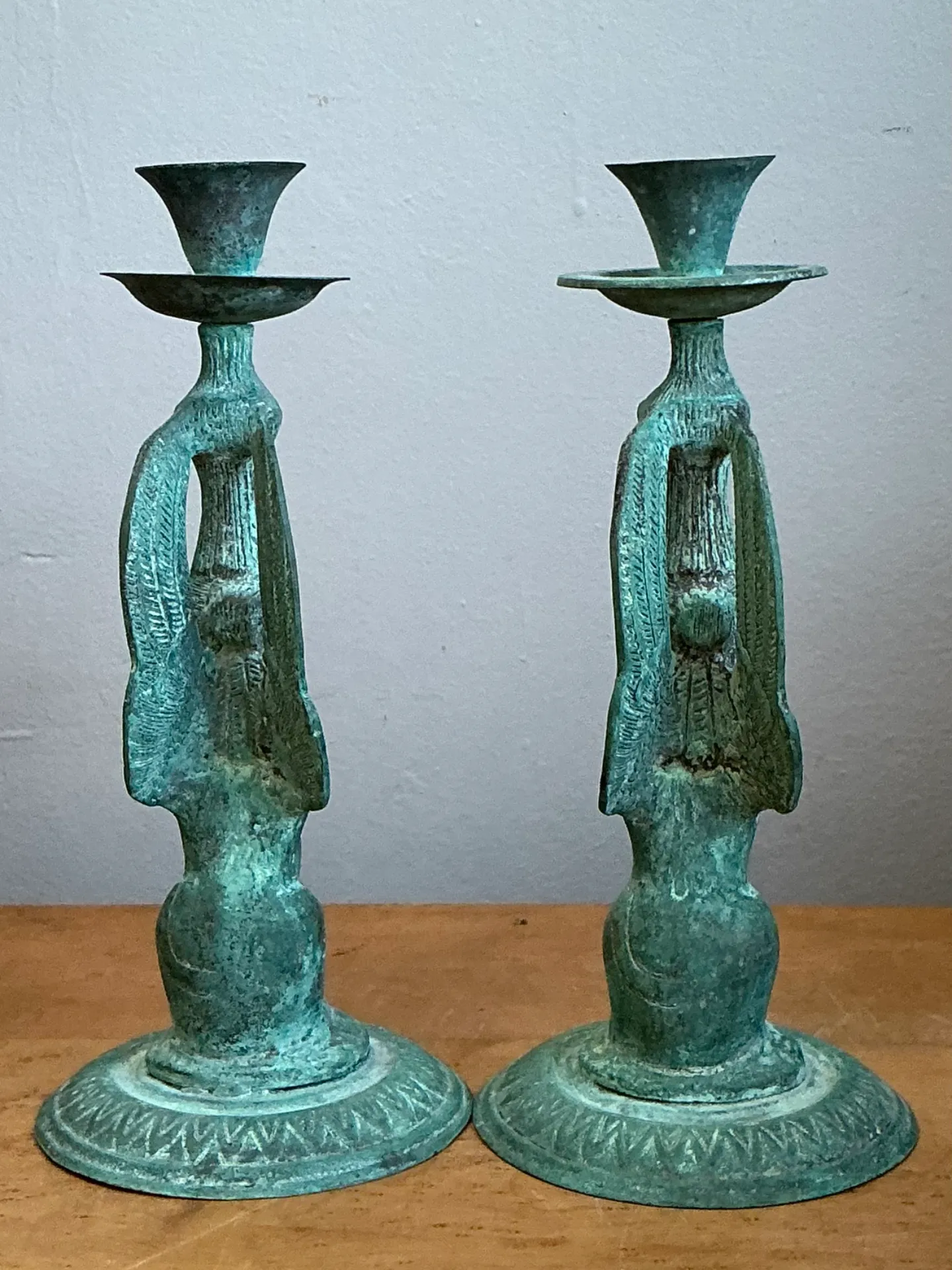 Vintage Patinated Metal Winged Sphinx Candelabras - Pair — additional photo 3