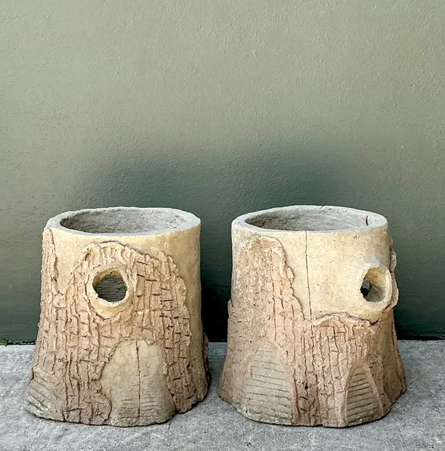 Handcrafted Faux Bois Cement Planters - A Pair — additional photo 6