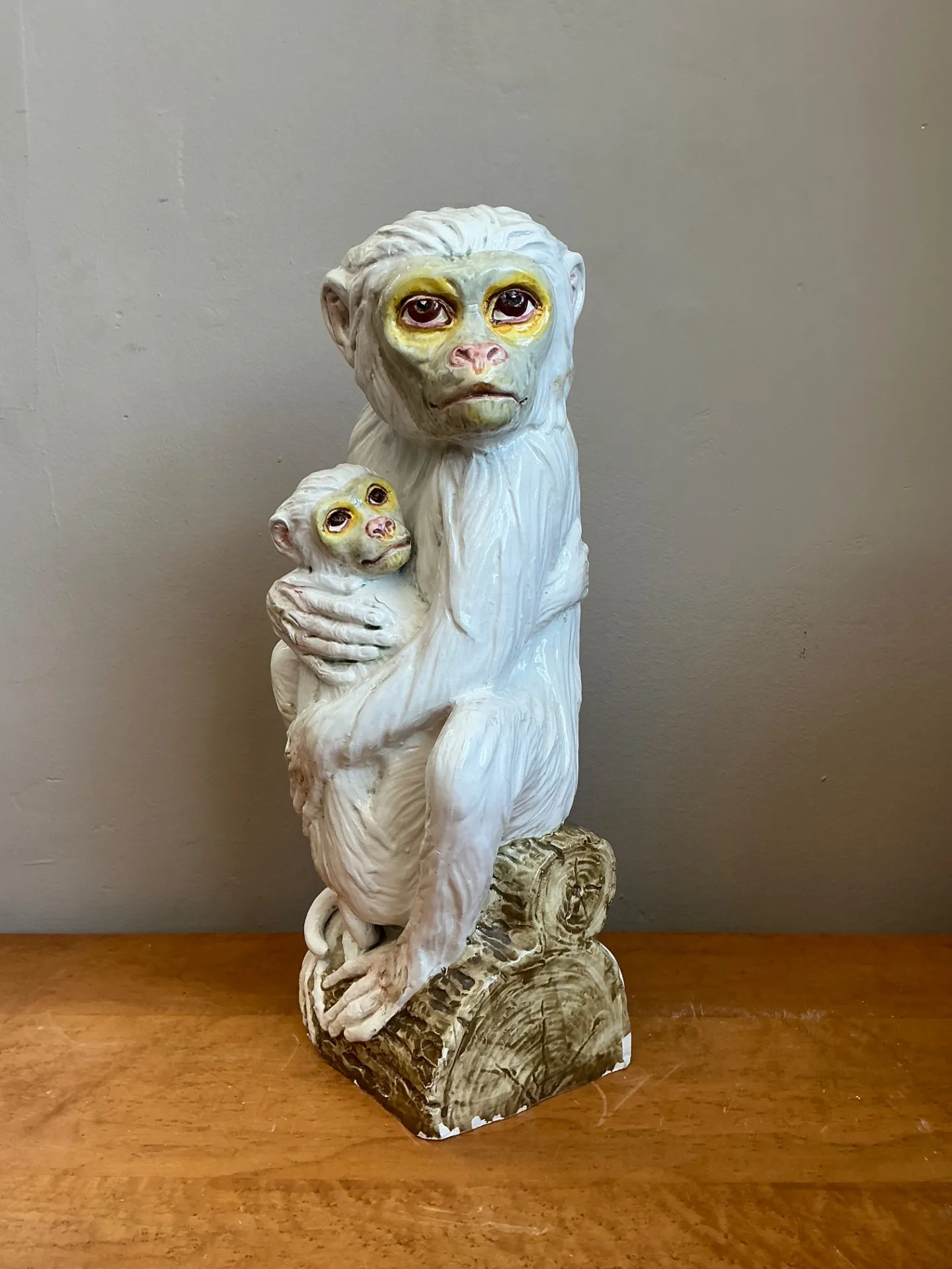 Vintage Italian Glazed Ceramic Monkey And Baby — additional photo 1