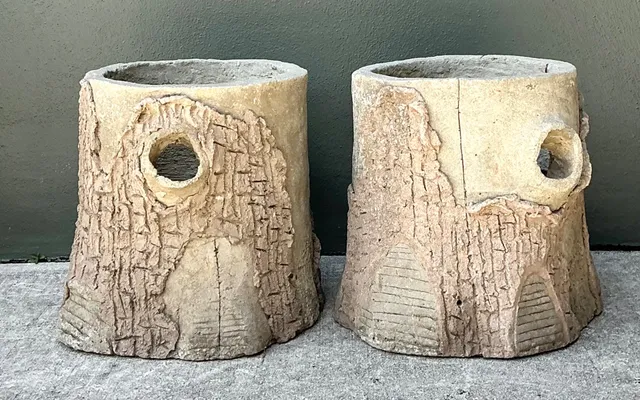 Handcrafted Faux Bois Cement Planters - A Pair — additional photo 3