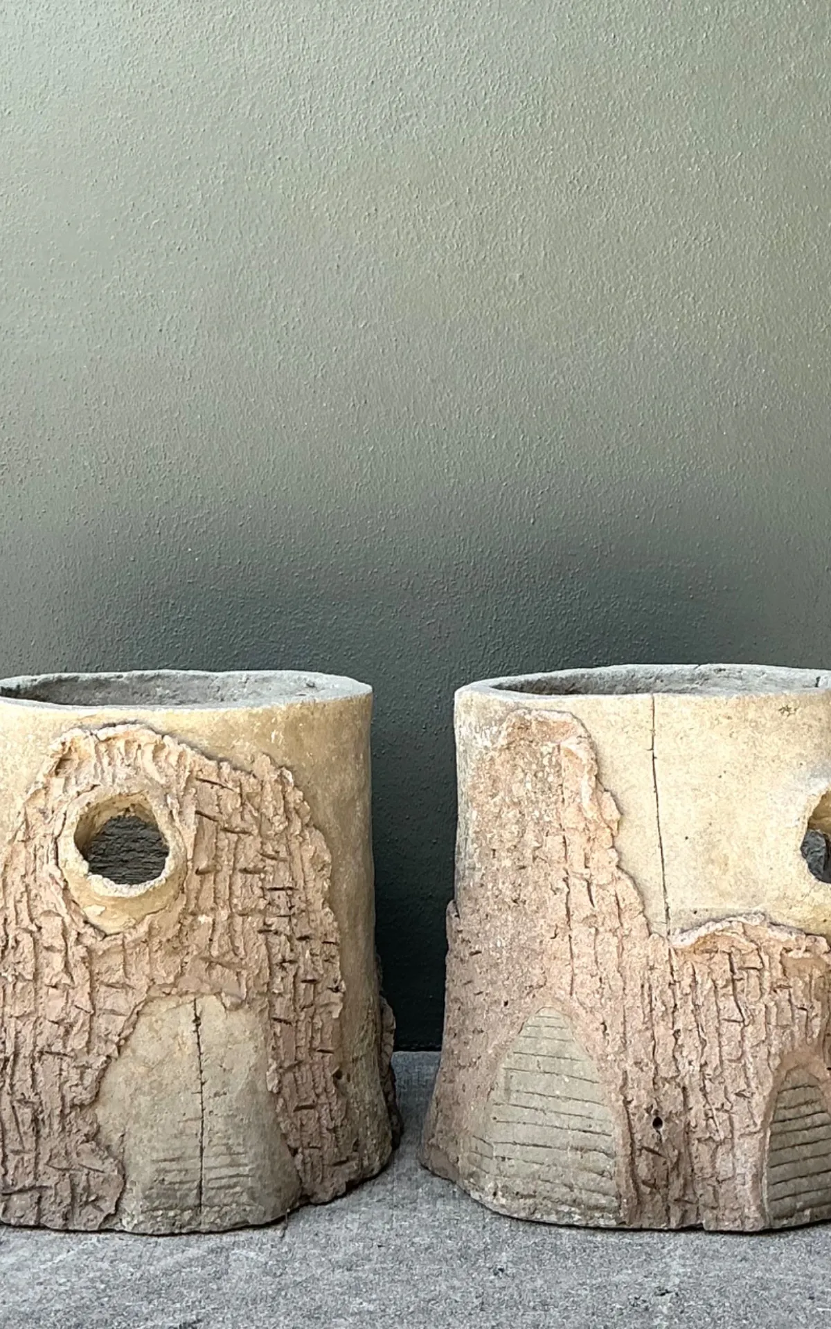Handcrafted Faux Bois Cement  Planters - A Pair — additional photo 5