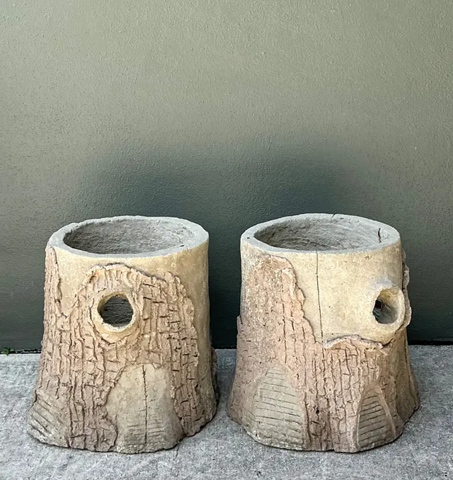 Handcrafted Faux Bois Cement Planters - A Pair — additional photo 7