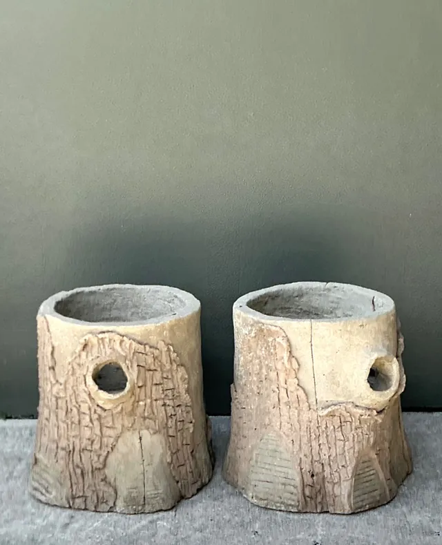 Handcrafted Faux Bois Cement Planters - A Pair — additional photo 8