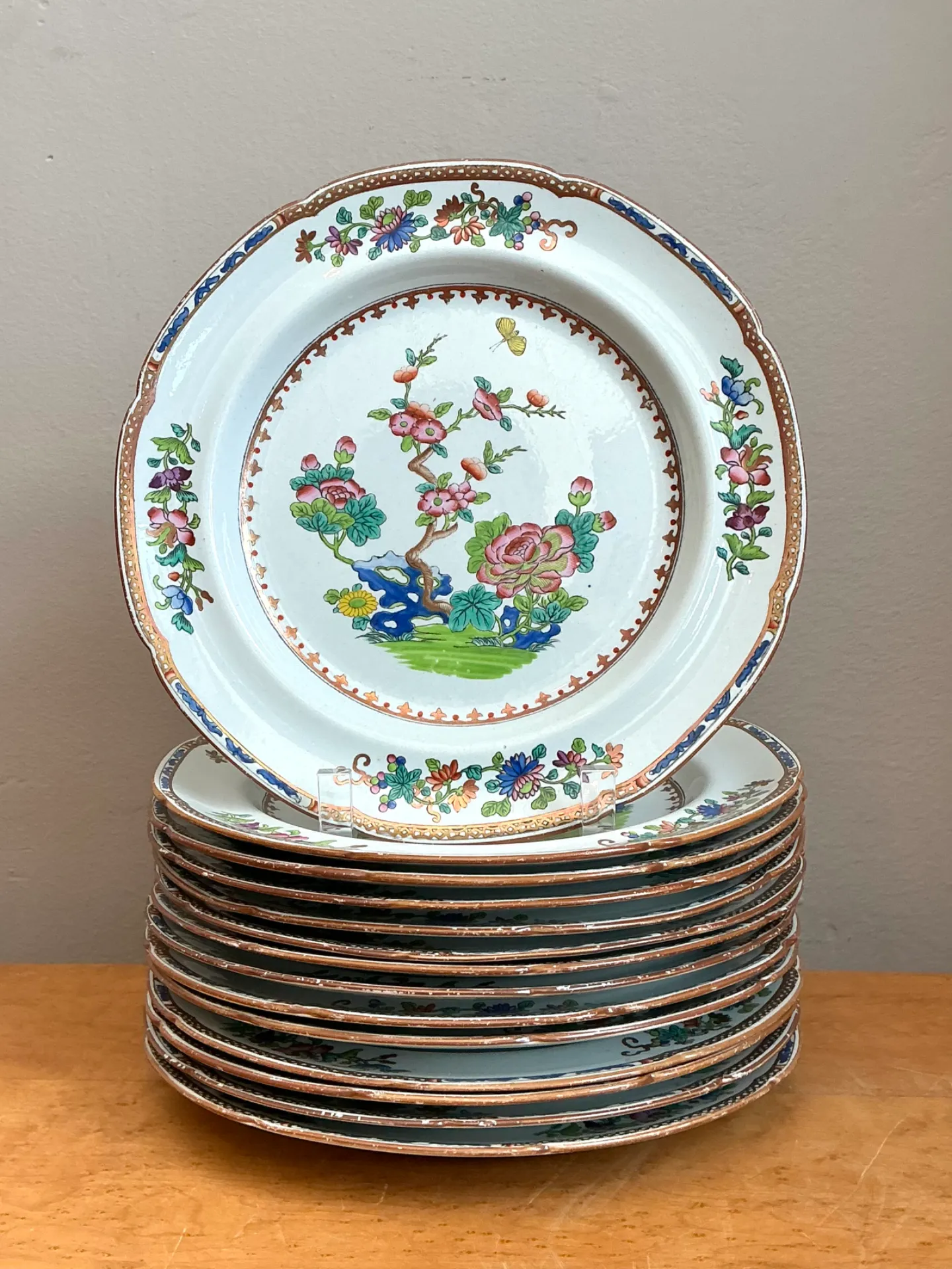 Vintage Spode Floral Porcelain Dinner Plates - Set of 12 — additional photo 4