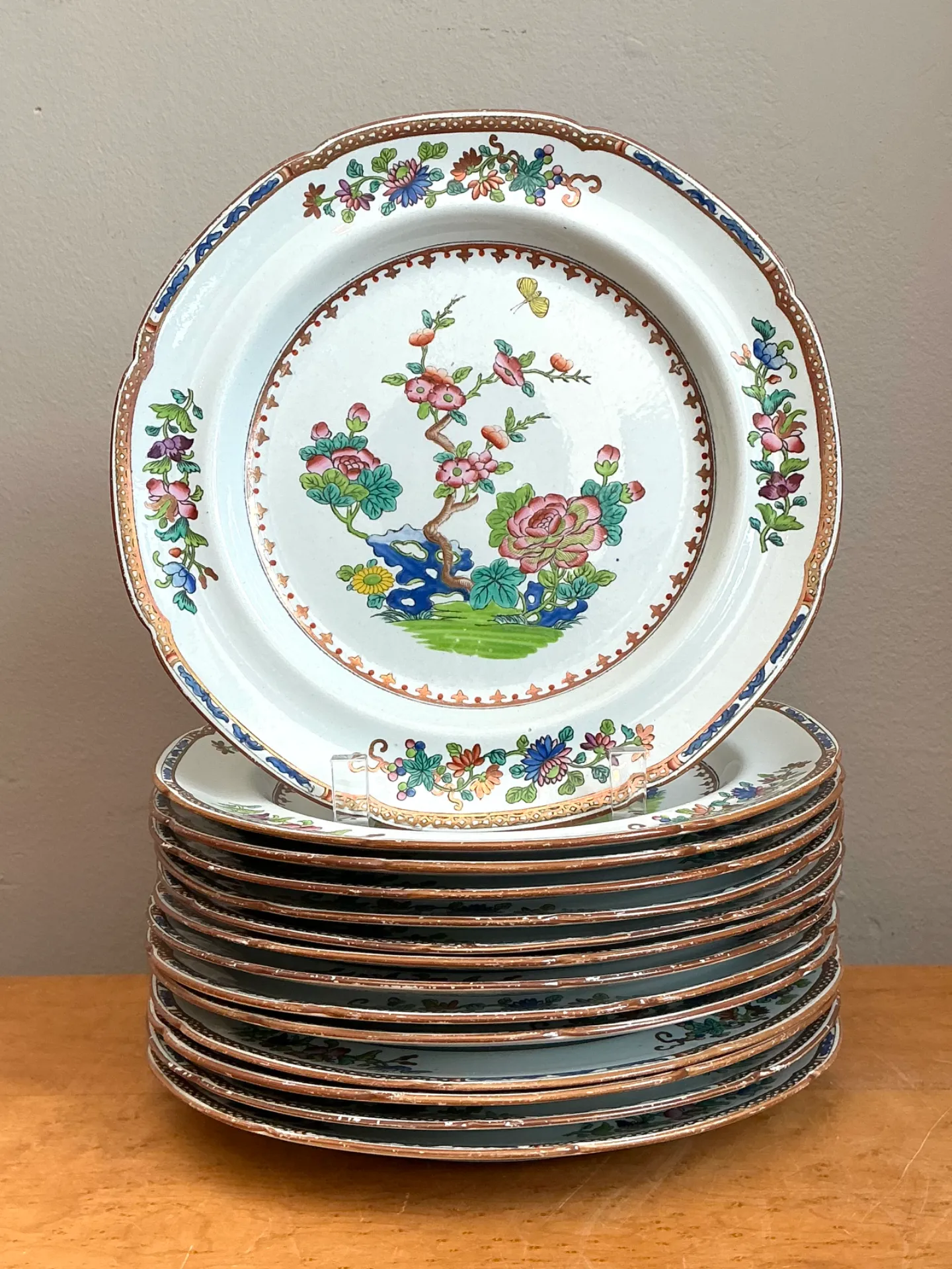 Vintage Spode Floral Porcelain Dinner Plates - Set of 12 — additional photo 2