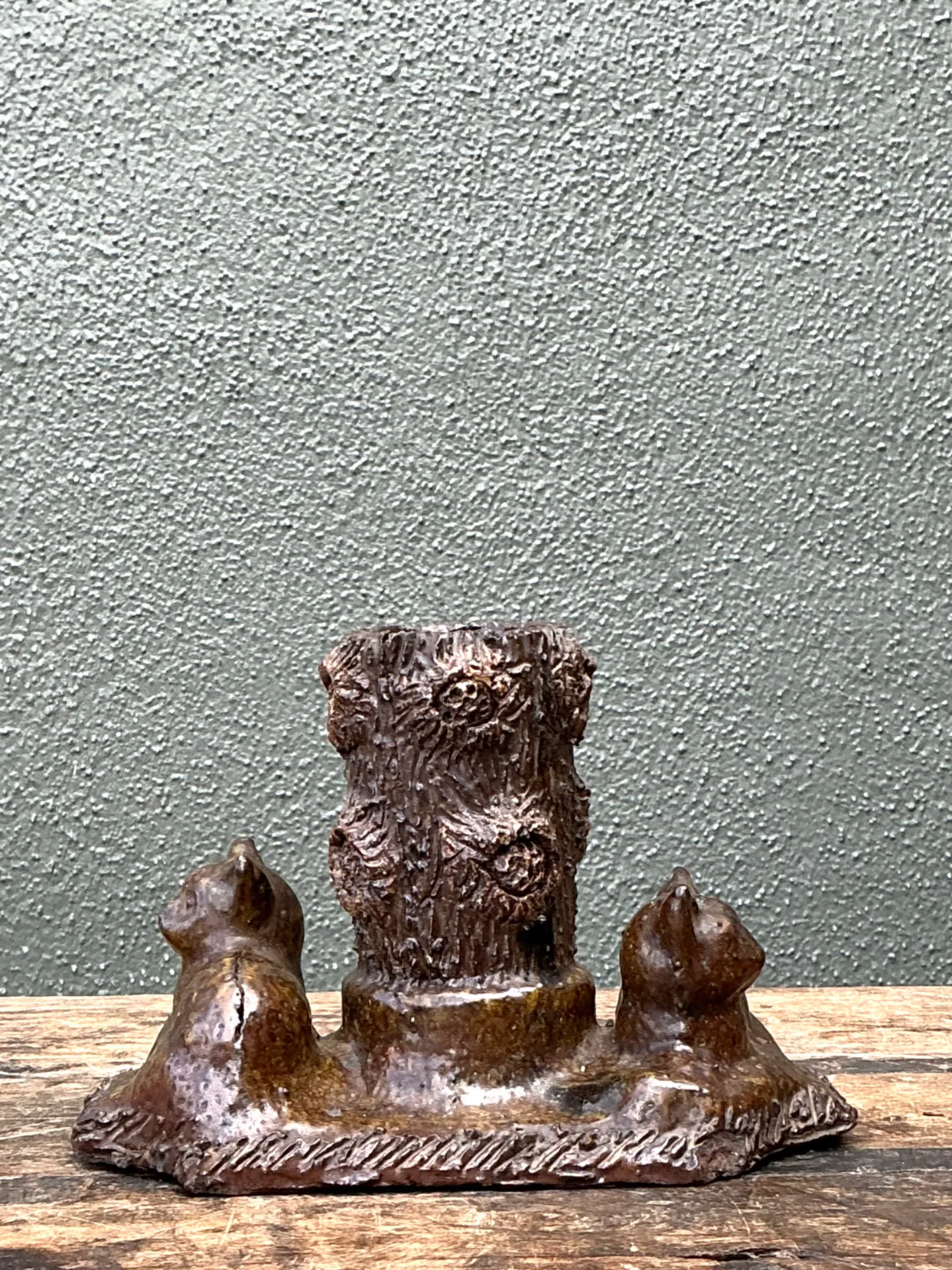 Vintage Ceramic Cat and Tree Stump Vase — additional photo 8
