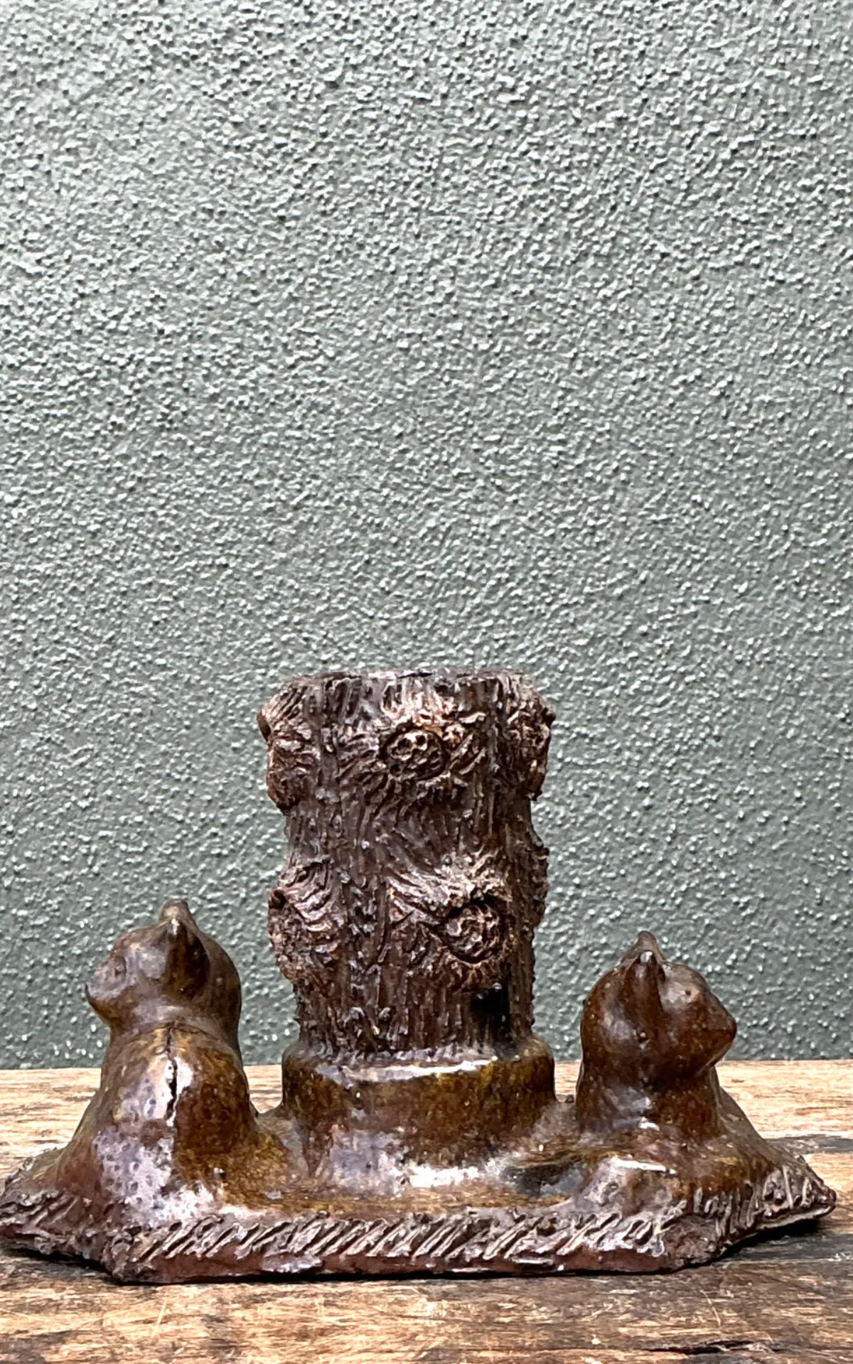 Vintage Ceramic Cat and Tree Stump Vase — additional photo 8