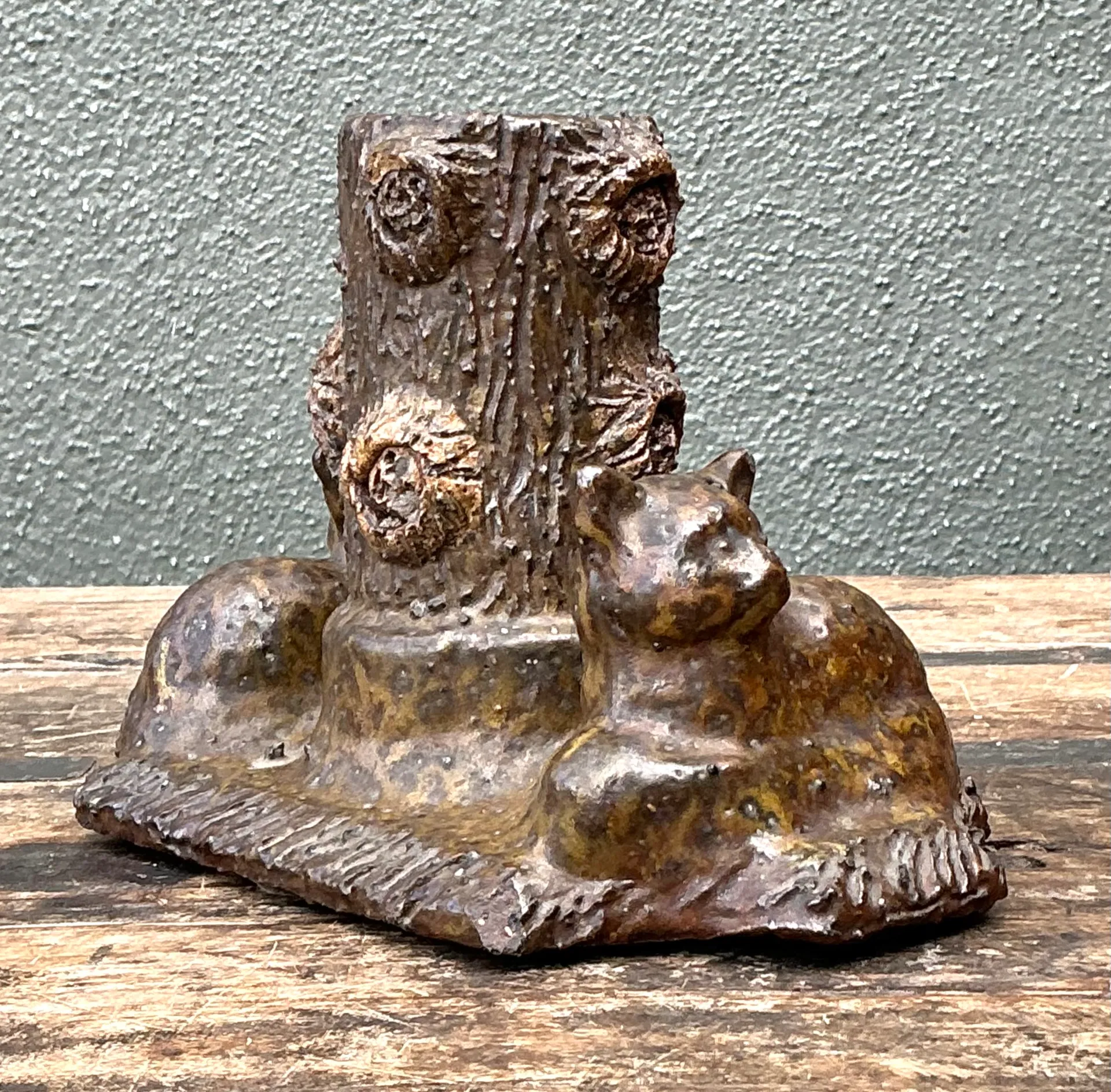 Vintage Ceramic Cat and Tree Stump Vase — additional photo 7