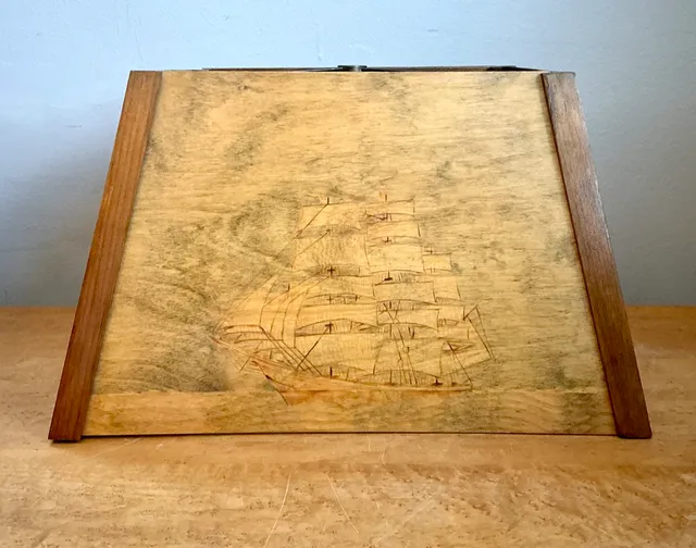 Vintage Wood Lampshade with Ship Carving — additional photo 1