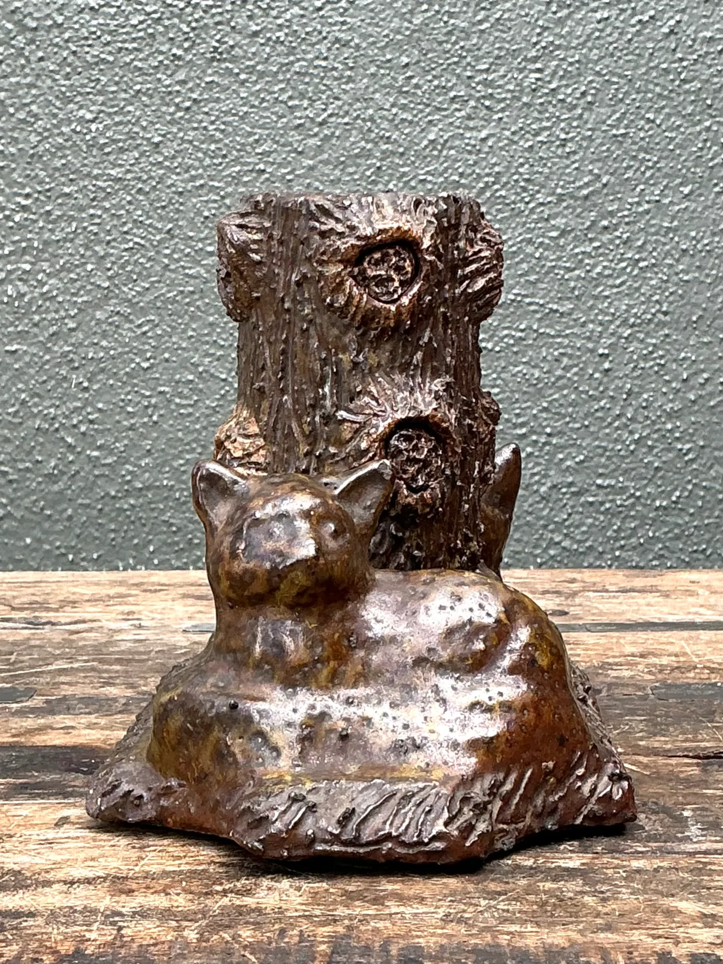 Vintage Ceramic Cat and Tree Stump Vase — additional photo 4
