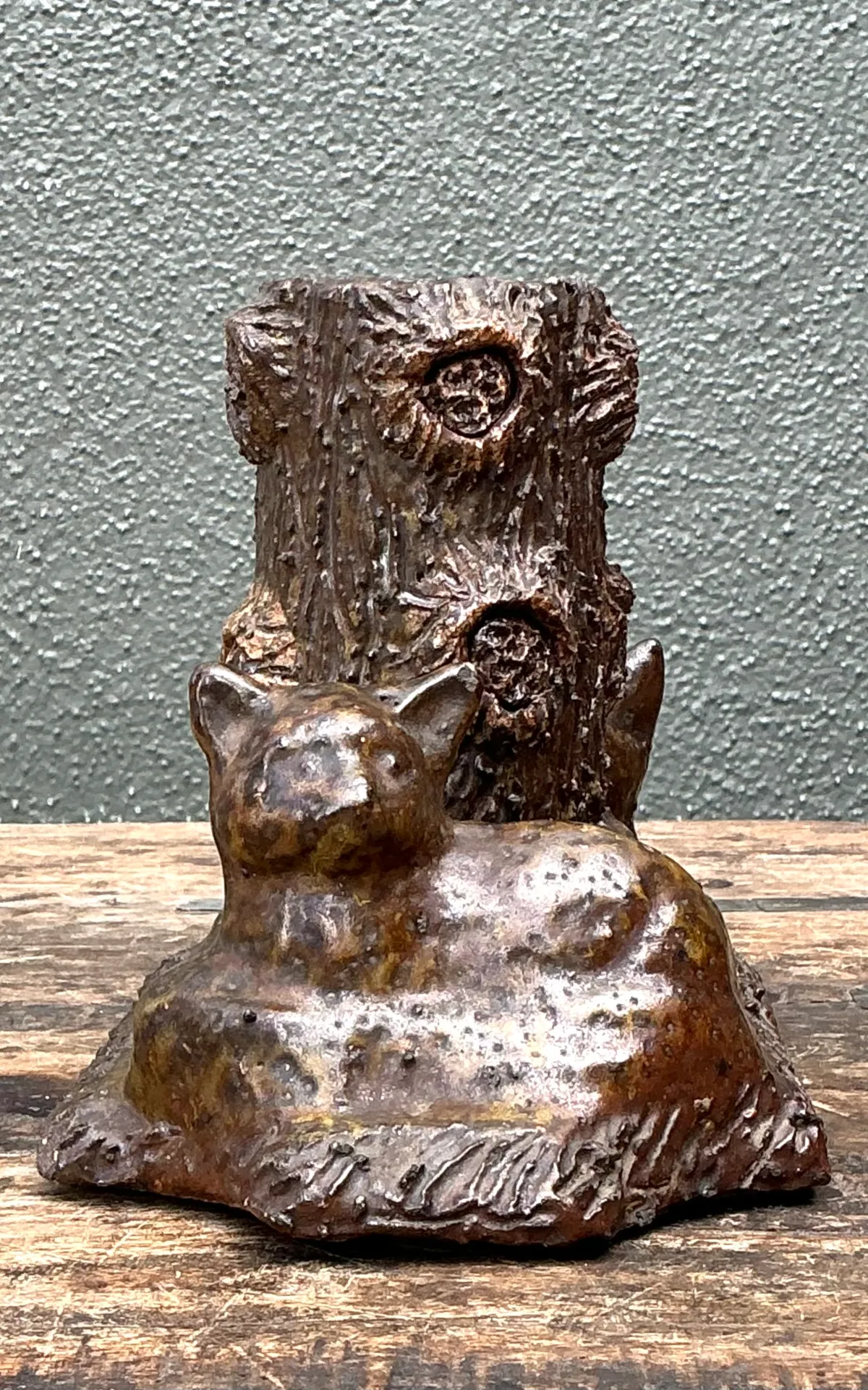 Vintage Ceramic Cat and Tree Stump Vase — additional photo 4