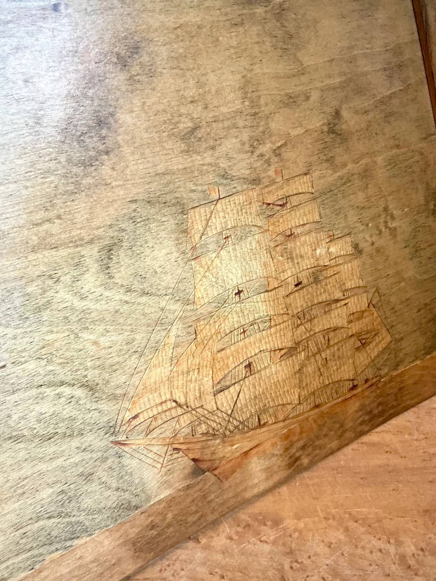 Vintage Wood Lampshade with Ship Carving — additional photo 5
