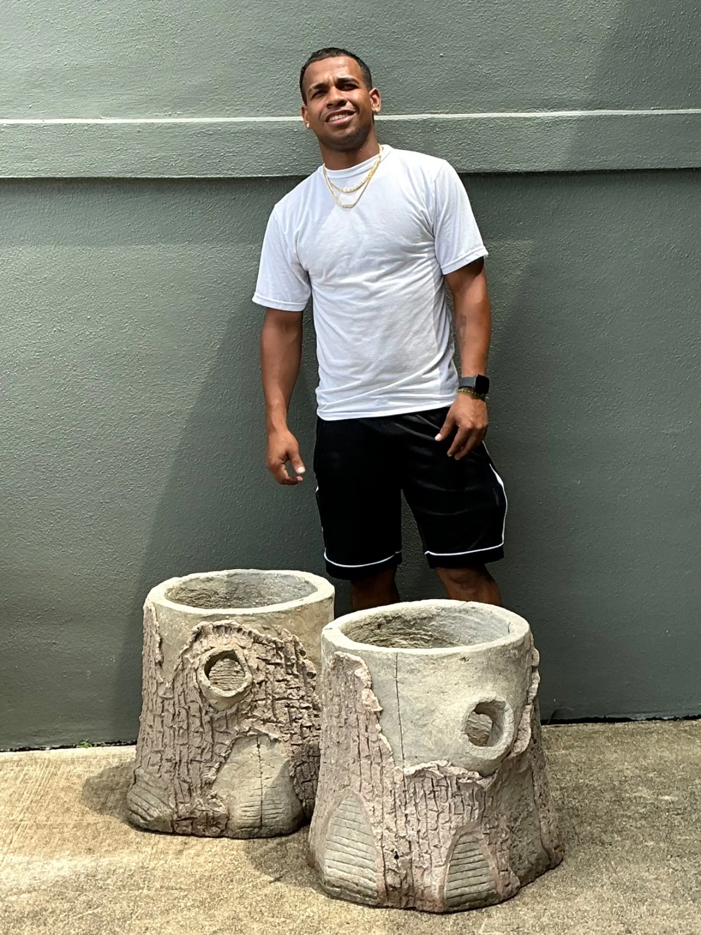 Handcrafted Faux Bois Cement  Planters - A Pair — additional photo 2