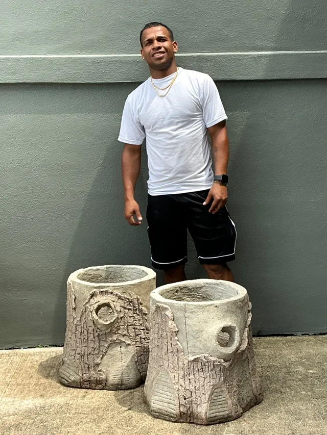Handcrafted Faux Bois Cement Planters - A Pair — additional photo 2