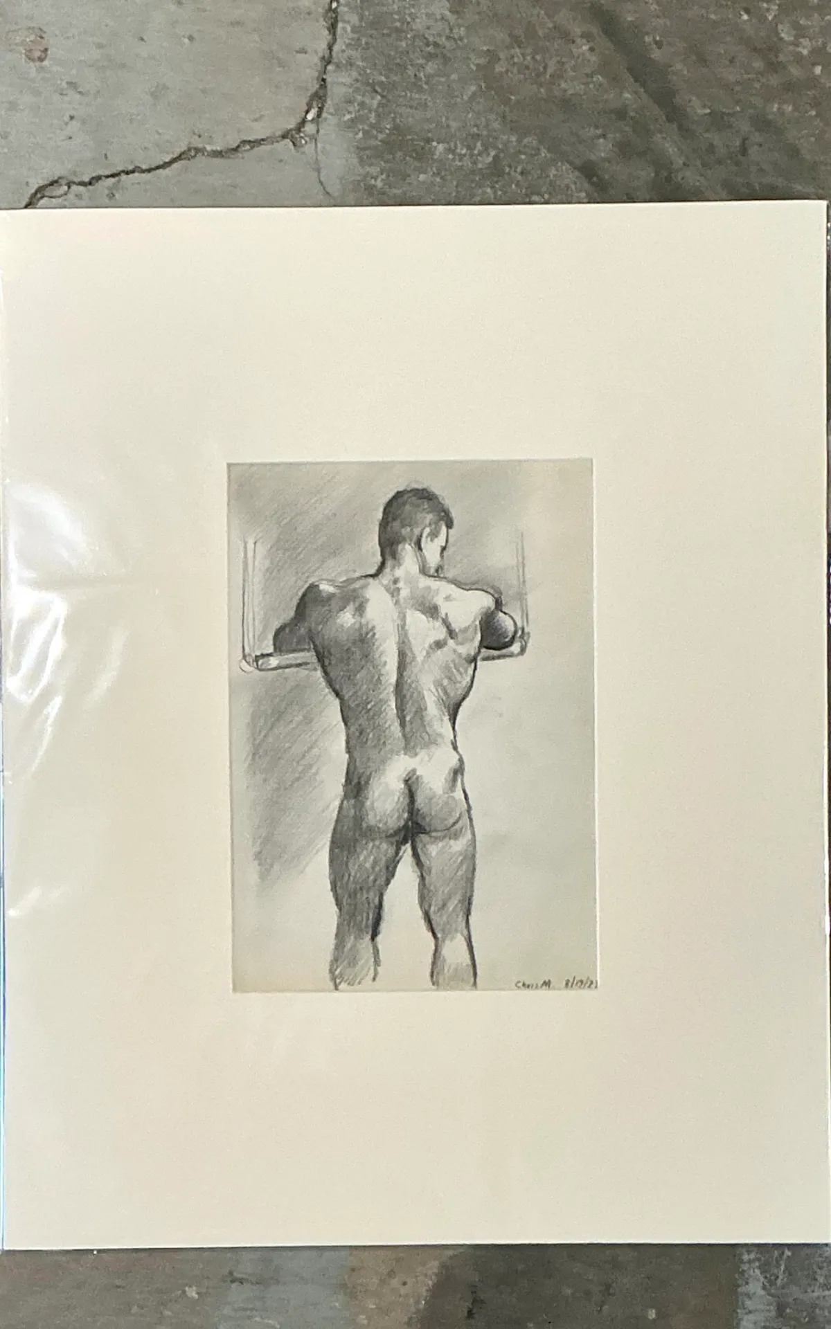Vintage Original Figurative Watercolor In Mat