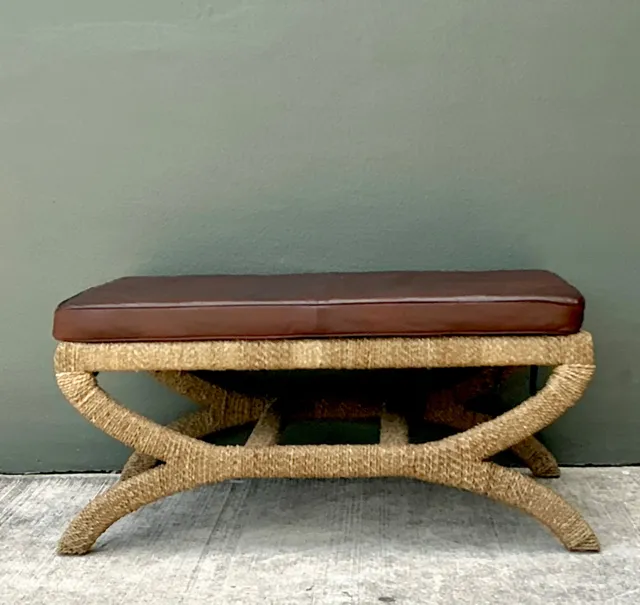 Vintage Rattan and Leather Bench — additional photo 8
