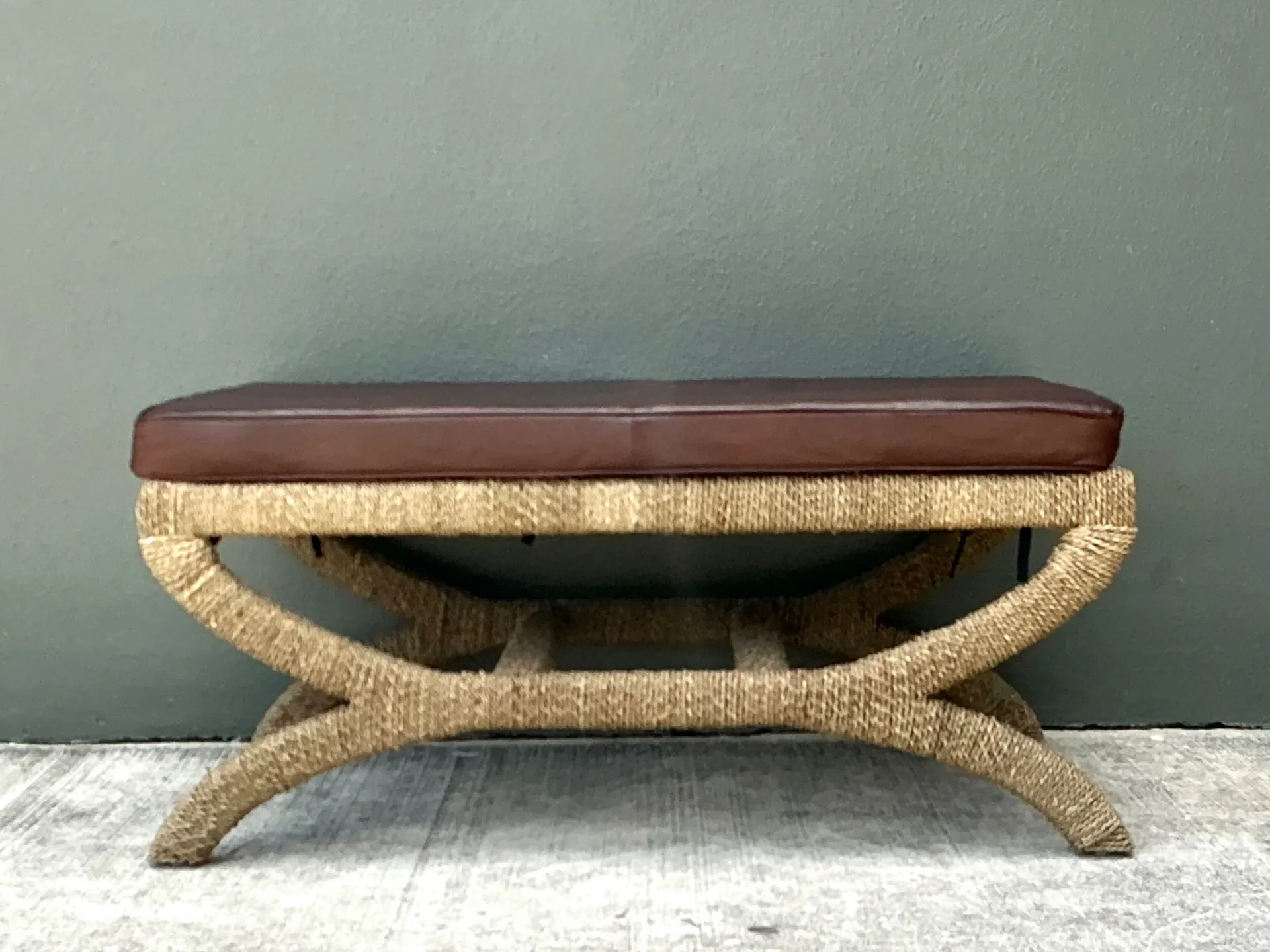 Vintage Rattan and Leather Bench — additional photo 3