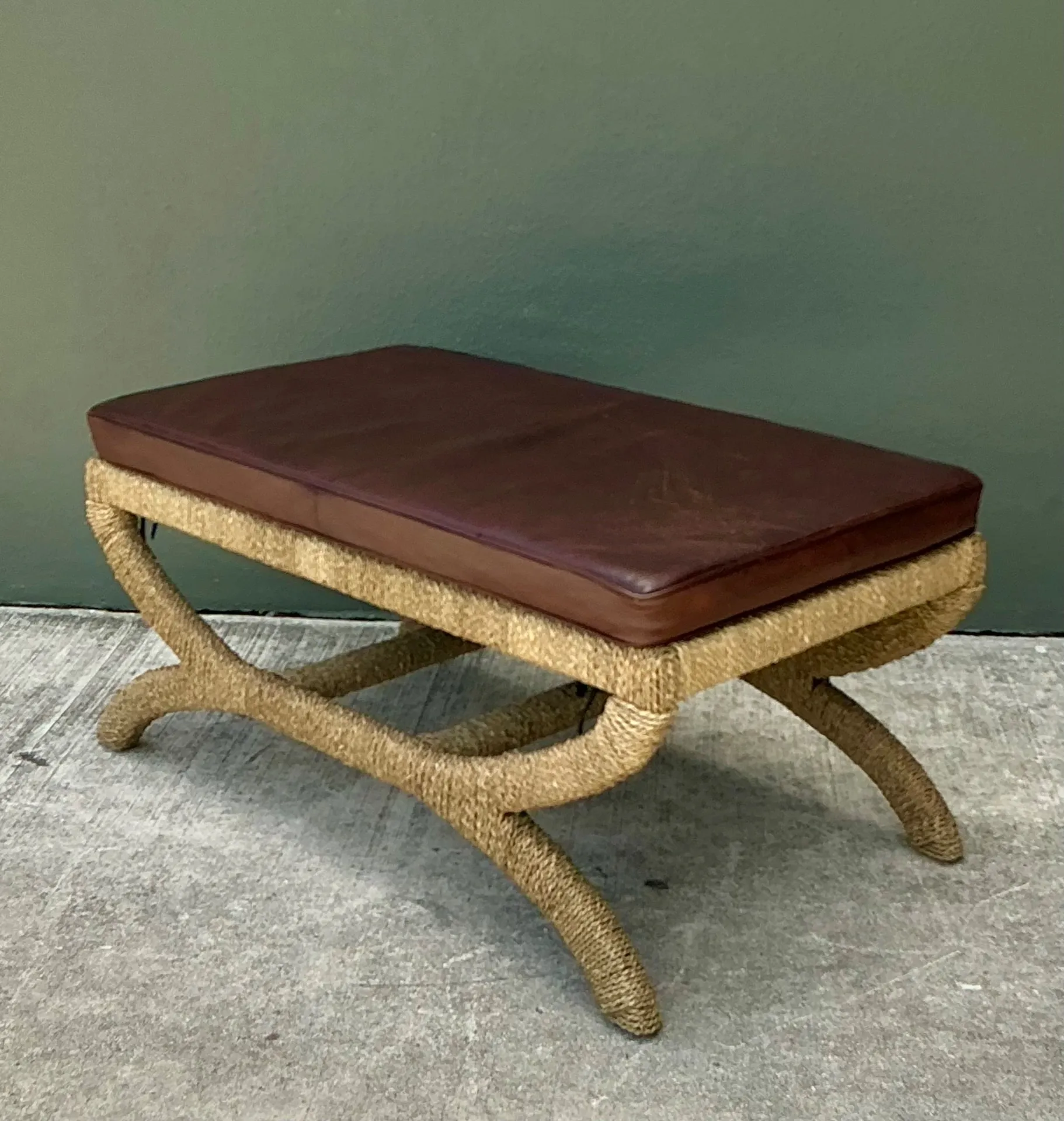 Vintage Rattan and Leather Bench — additional photo 7