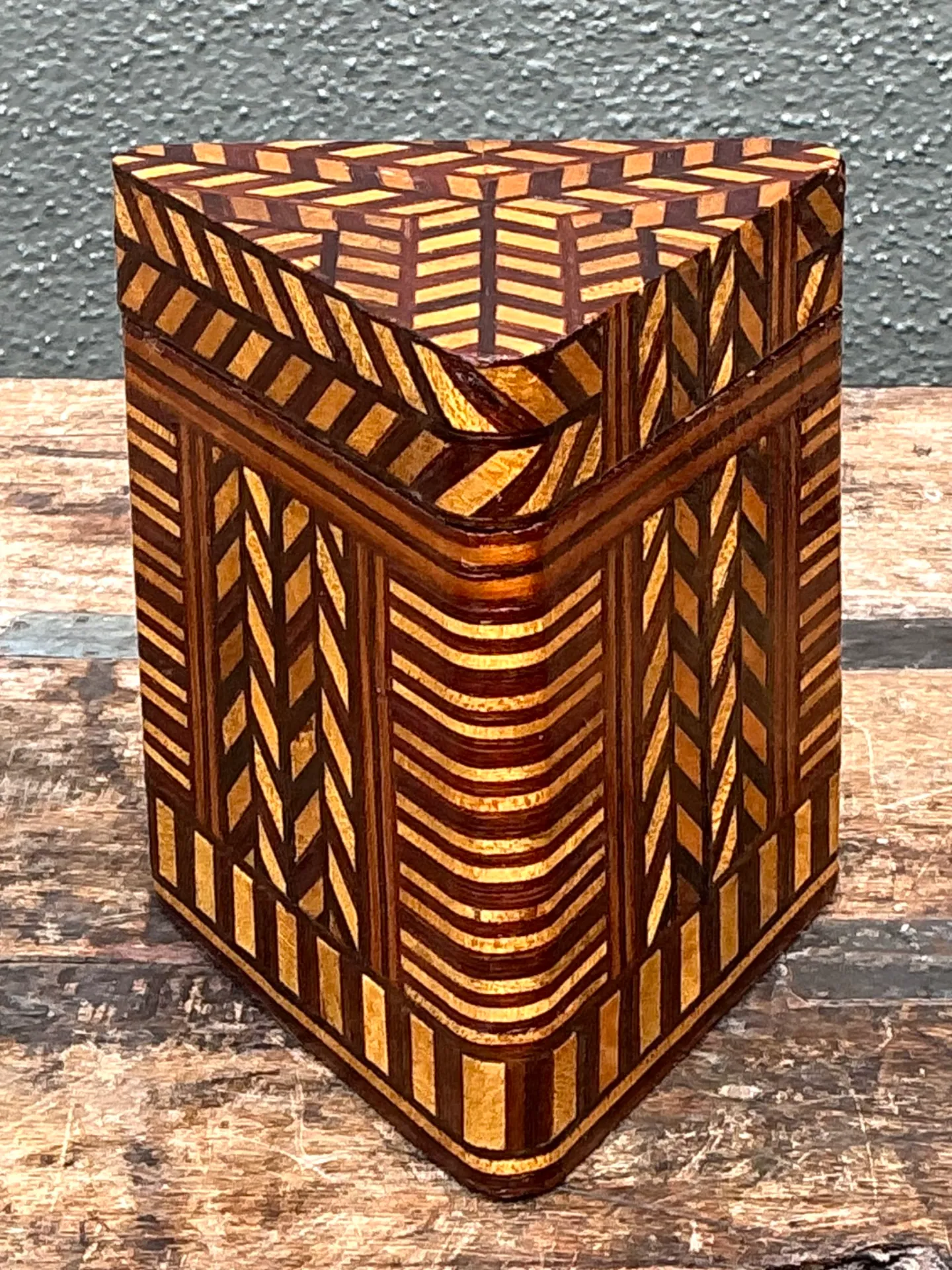 Vintage Geometric Inlaid Wood Box — additional photo 1