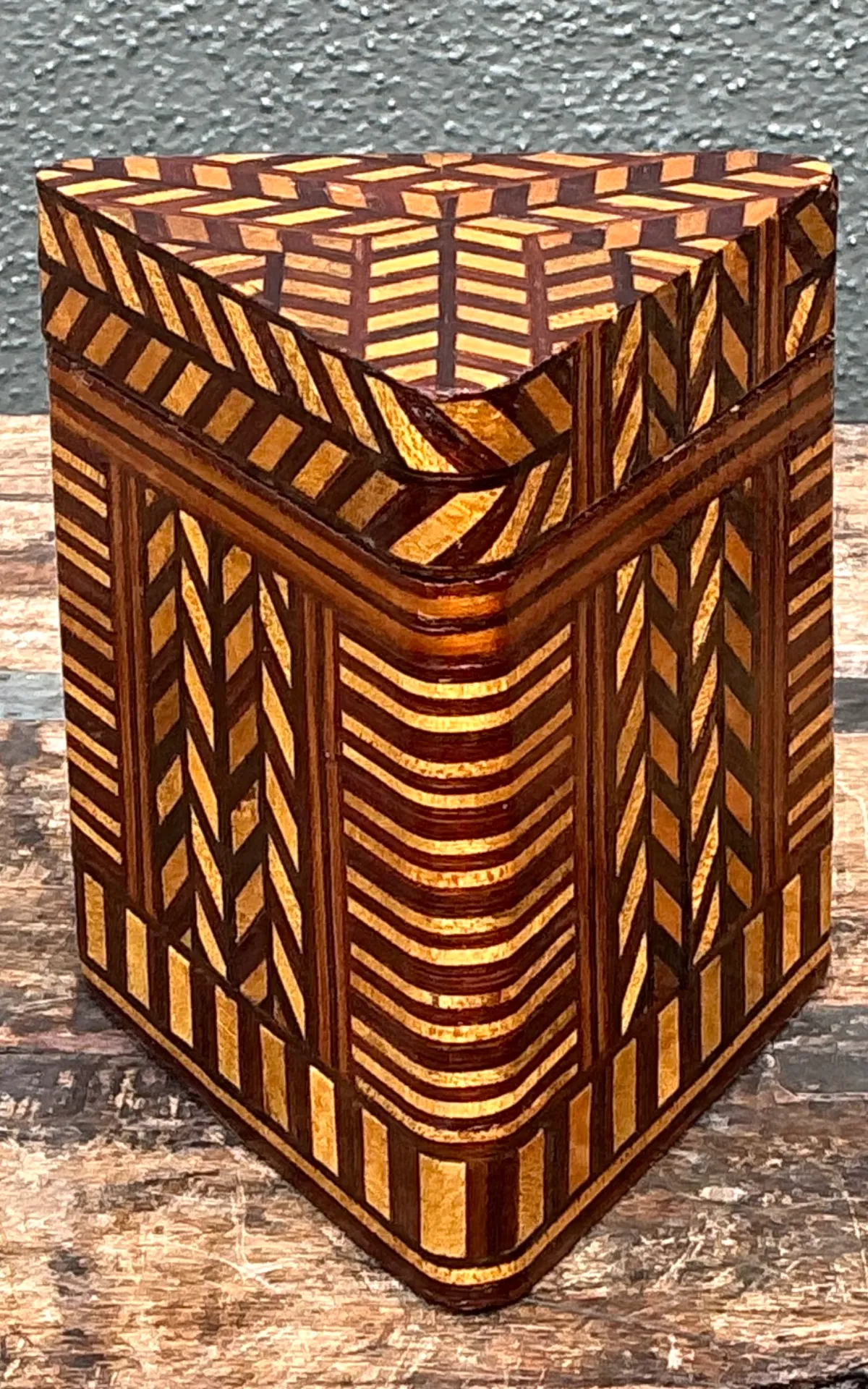 Vintage Geometric Inlaid Wood Box — additional photo 1