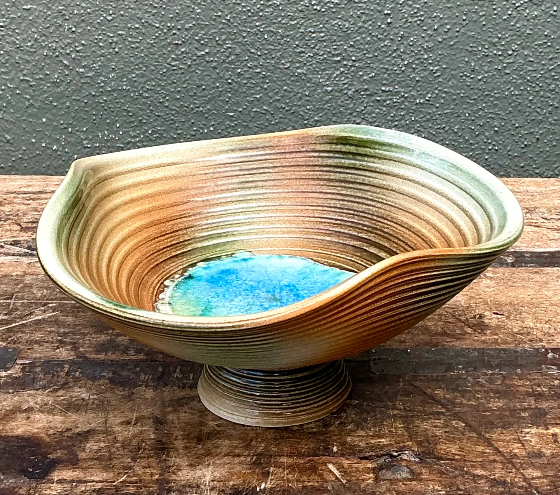 Vintage Original Blue and Green Studio Pottery Bowl — additional photo 3