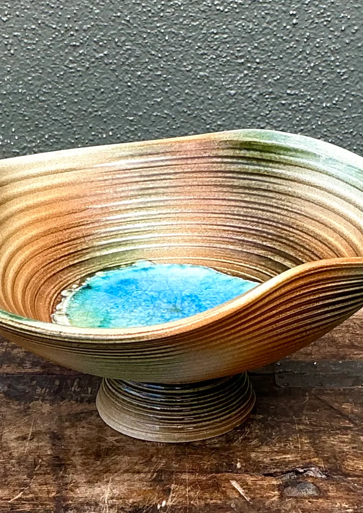 Vintage Original Blue and Green Studio Pottery Bowl — additional photo 3