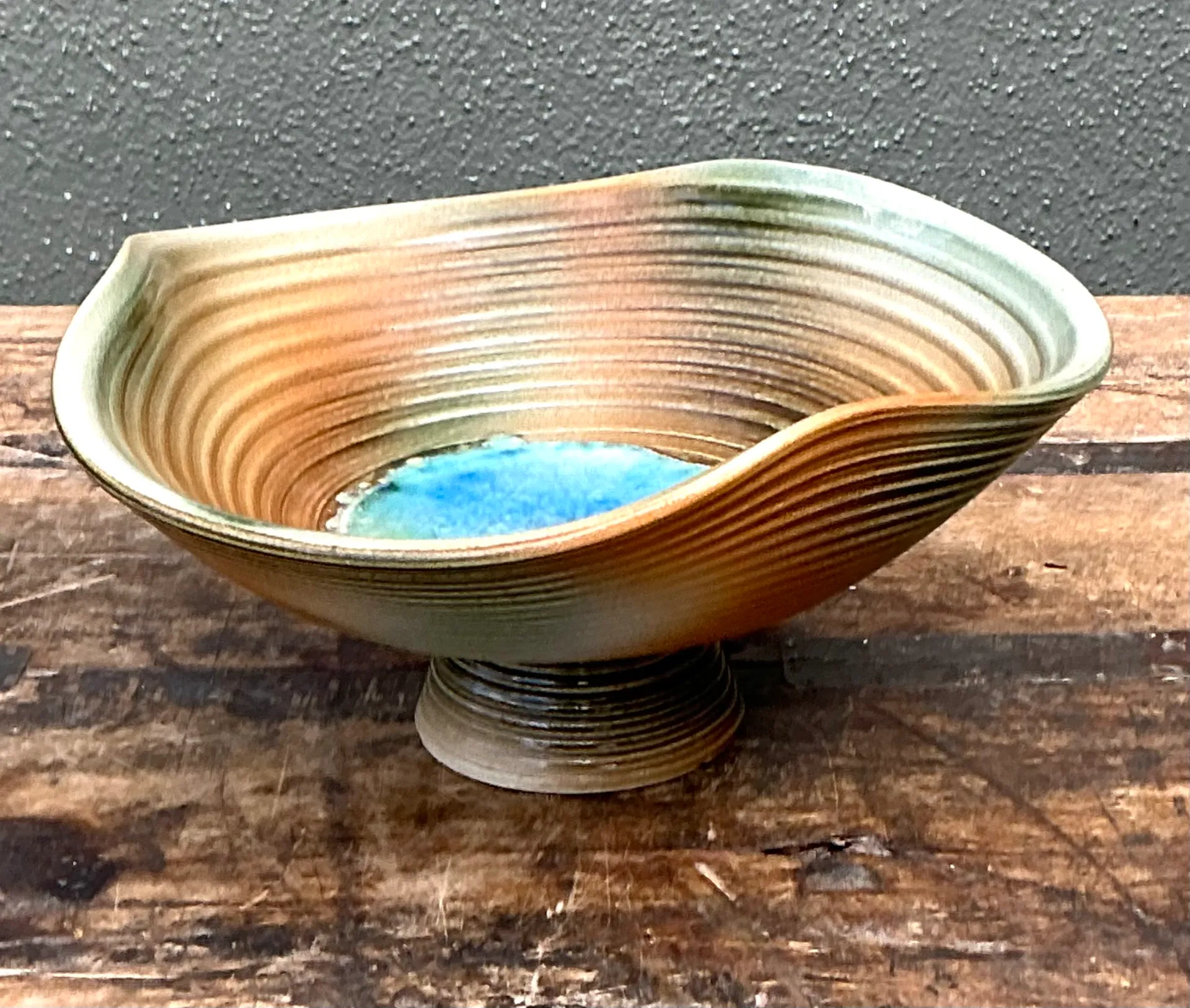 Vintage Original Blue and Green Studio Pottery Bowl — additional photo 1