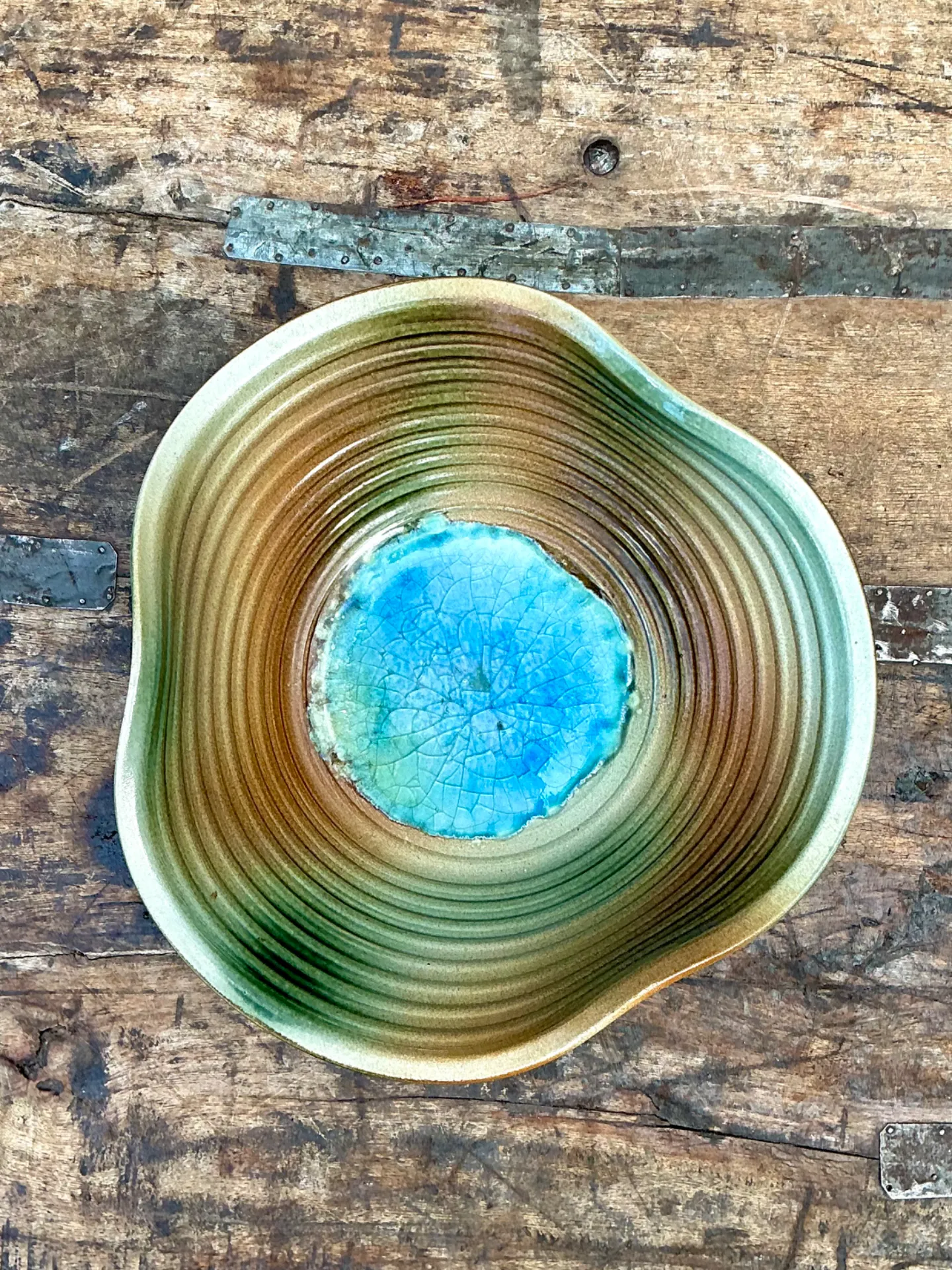 Vintage Original Blue and Green Studio Pottery Bowl — additional photo 2