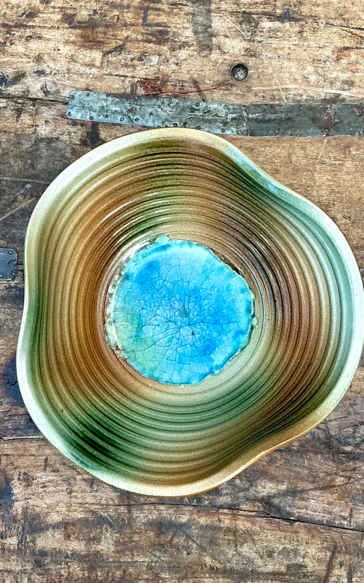 Vintage Original Blue and Green Studio Pottery Bowl — additional photo 2