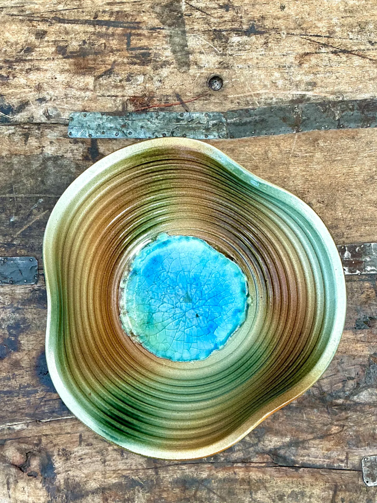 Vintage Original Blue and Green Studio Pottery Bowl — additional photo 4