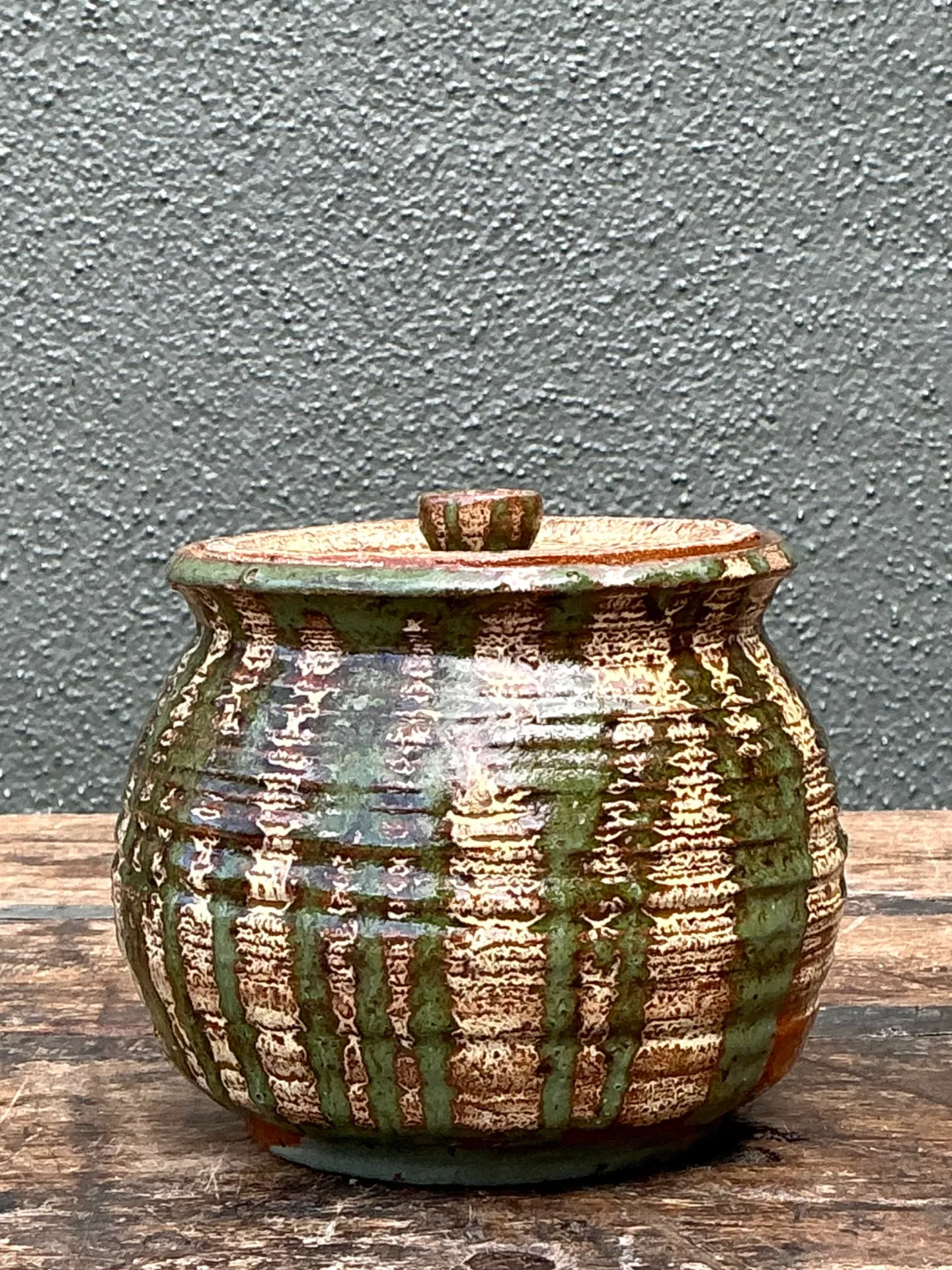 Vintage Textured Pottery Lidded Jar — additional photo 7