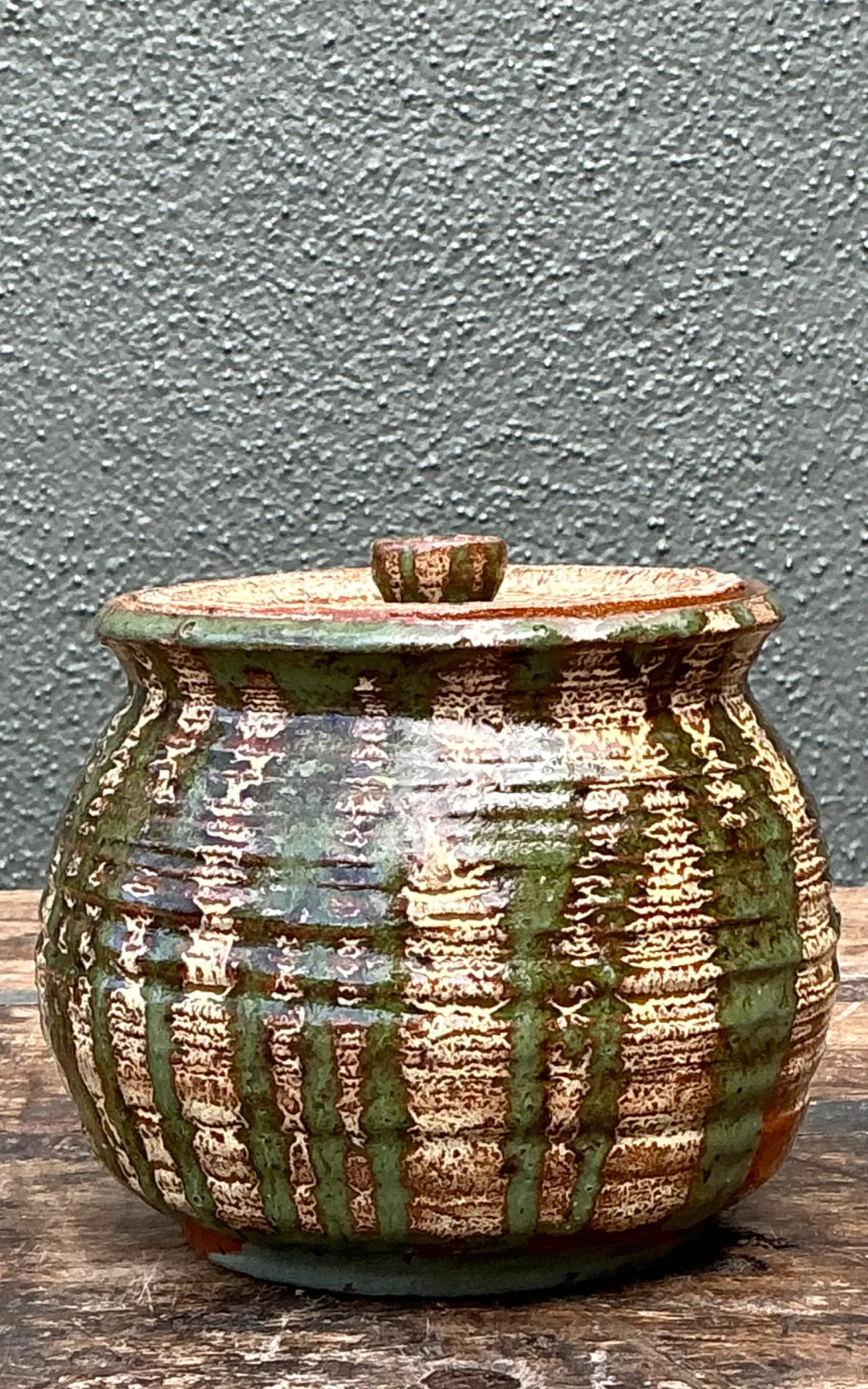 Vintage Textured Pottery Lidded Jar — additional photo 7