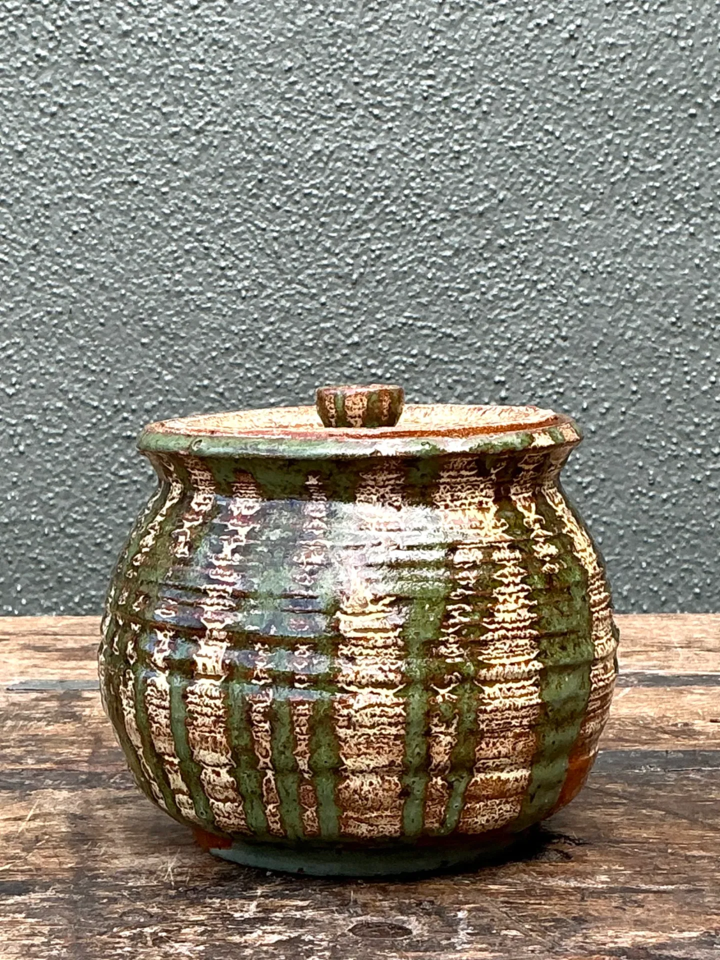 Vintage Textured Pottery Lidded Jar — additional photo 2