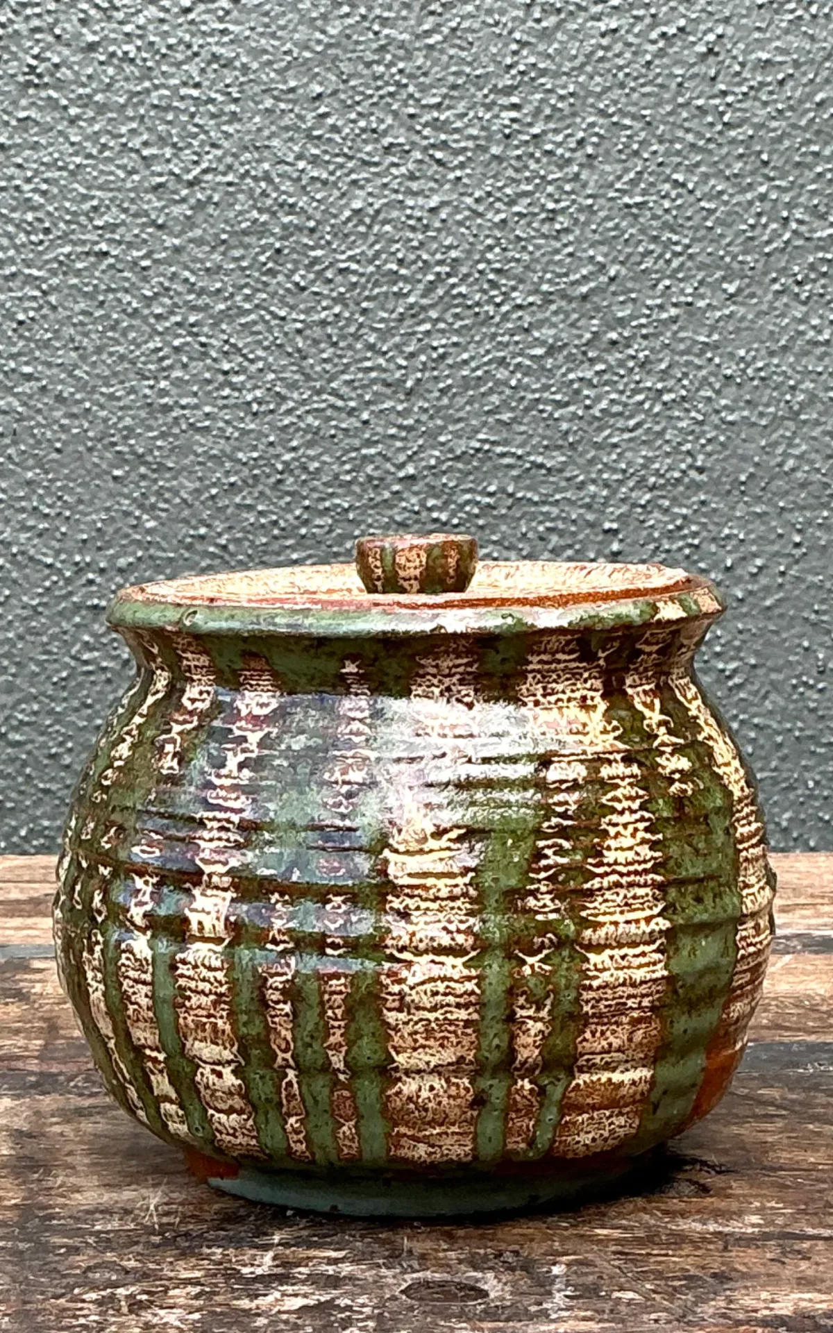 Vintage Textured Pottery Lidded Jar — additional photo 2