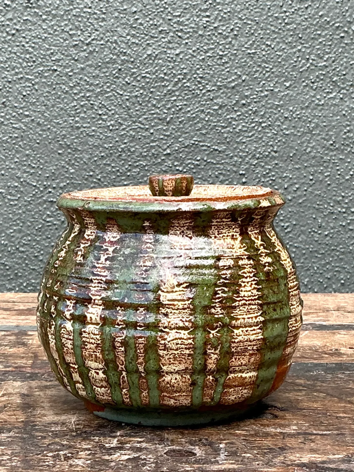 Vintage Textured Pottery Lidded Jar — additional photo 4