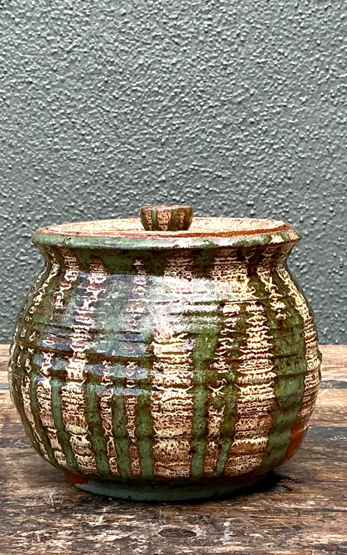 Vintage Textured Pottery Lidded Jar — additional photo 4