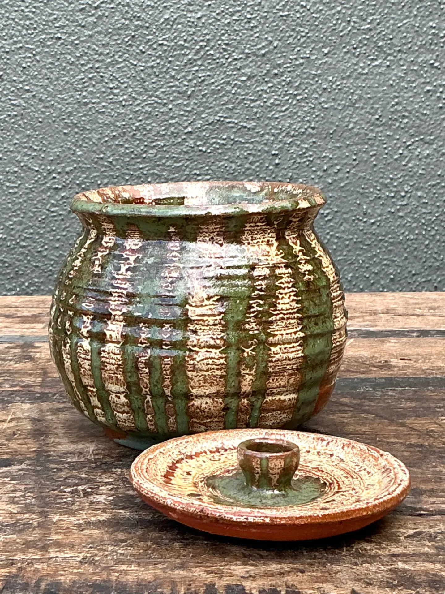 Vintage Textured Pottery Lidded Jar — additional photo 6