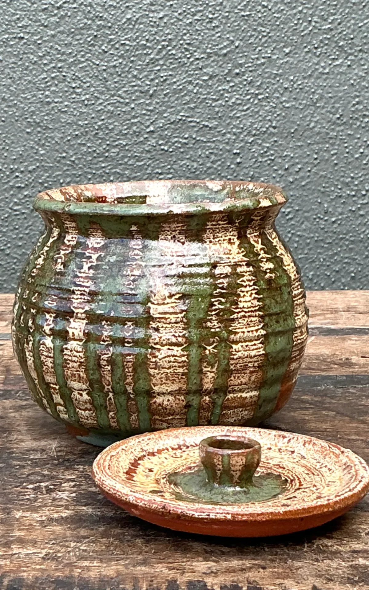 Vintage Textured Pottery Lidded Jar — additional photo 6