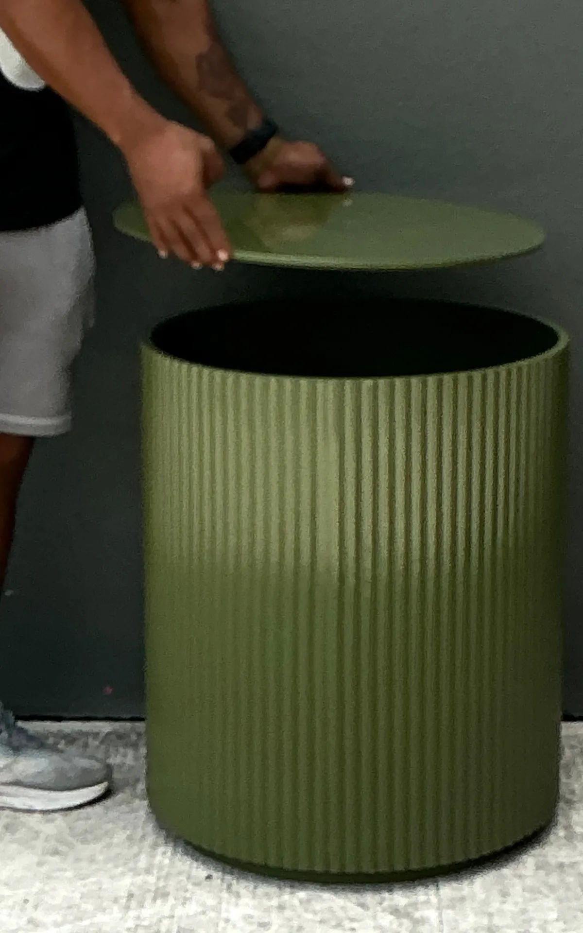 Vintage Green Lacquered Drum Storage Table